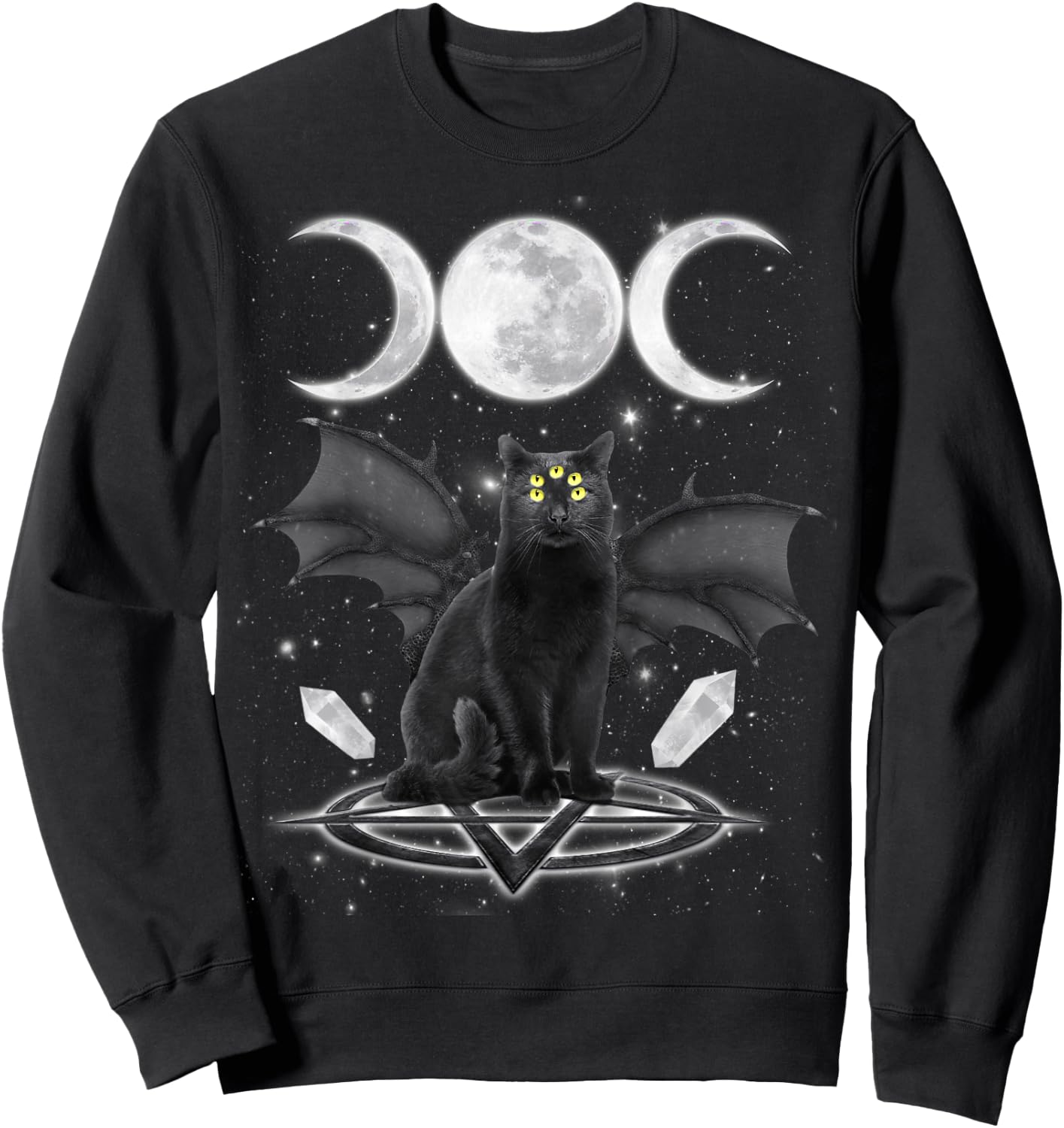 Triple Moon Witch Cat Wicca Wiccan Pagan Symbol Halloween Women Kids Sweatshirt - Sweatshirt | Black