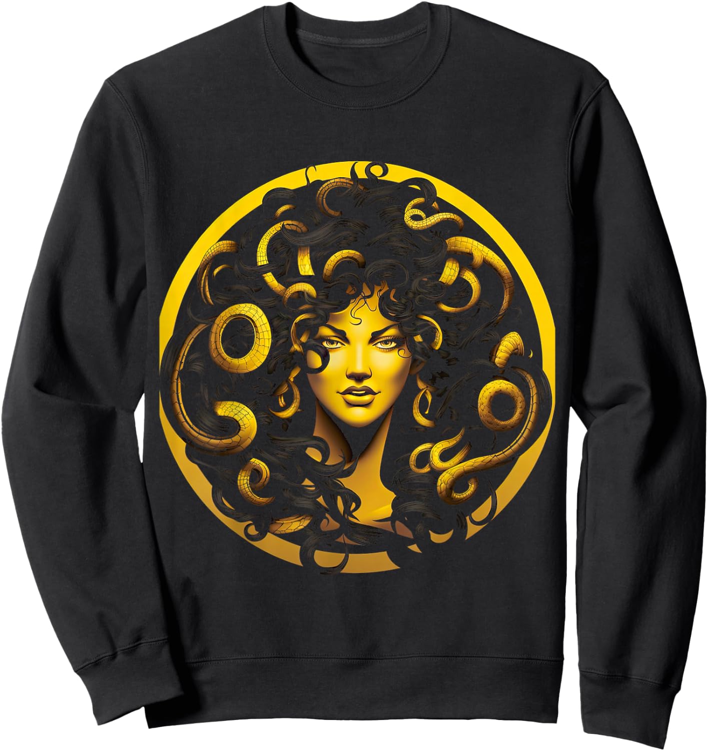 Yellow Medusa Head Greek Mythology Ancient Snake Sweatshirt - Sweatshirt | Black