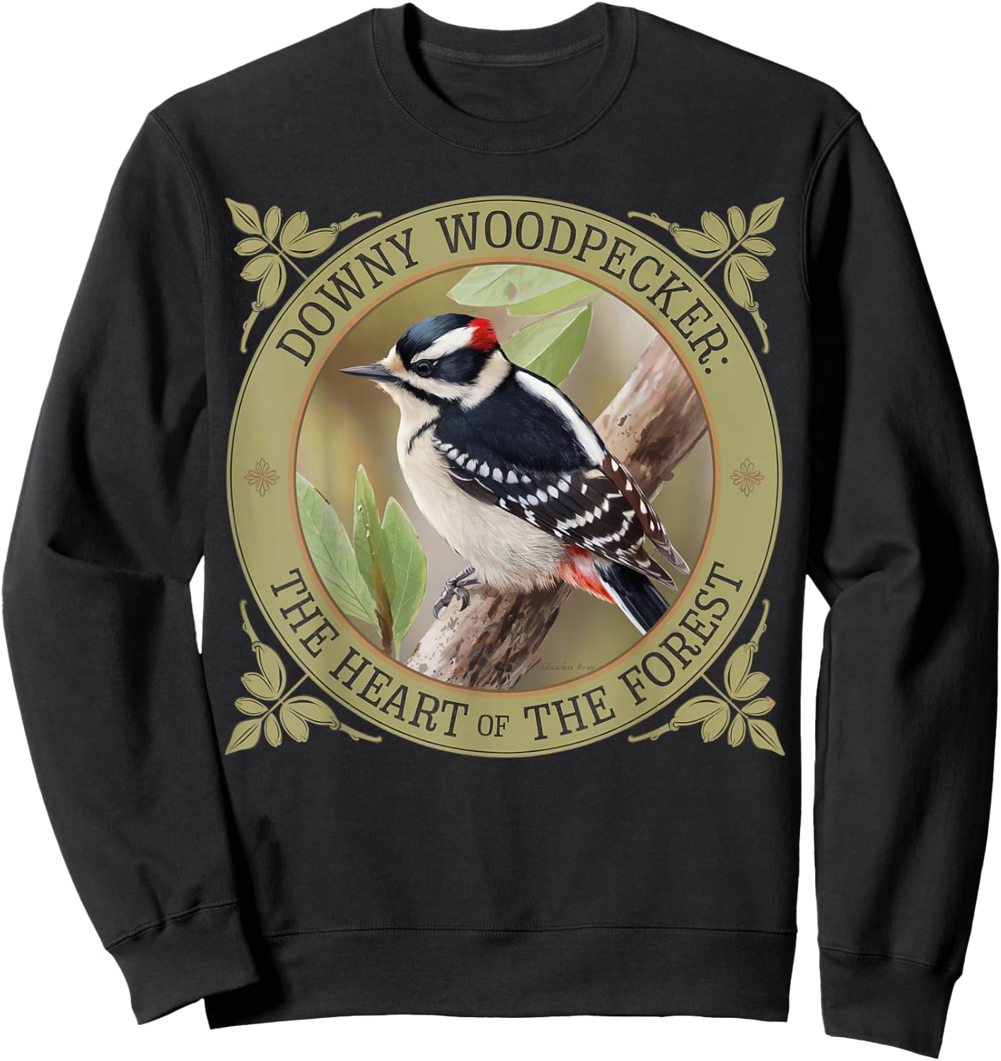 Downy Woodpecker – Nature Lover’s Bird Design Sweatshirt - Sweatshirt | Black
