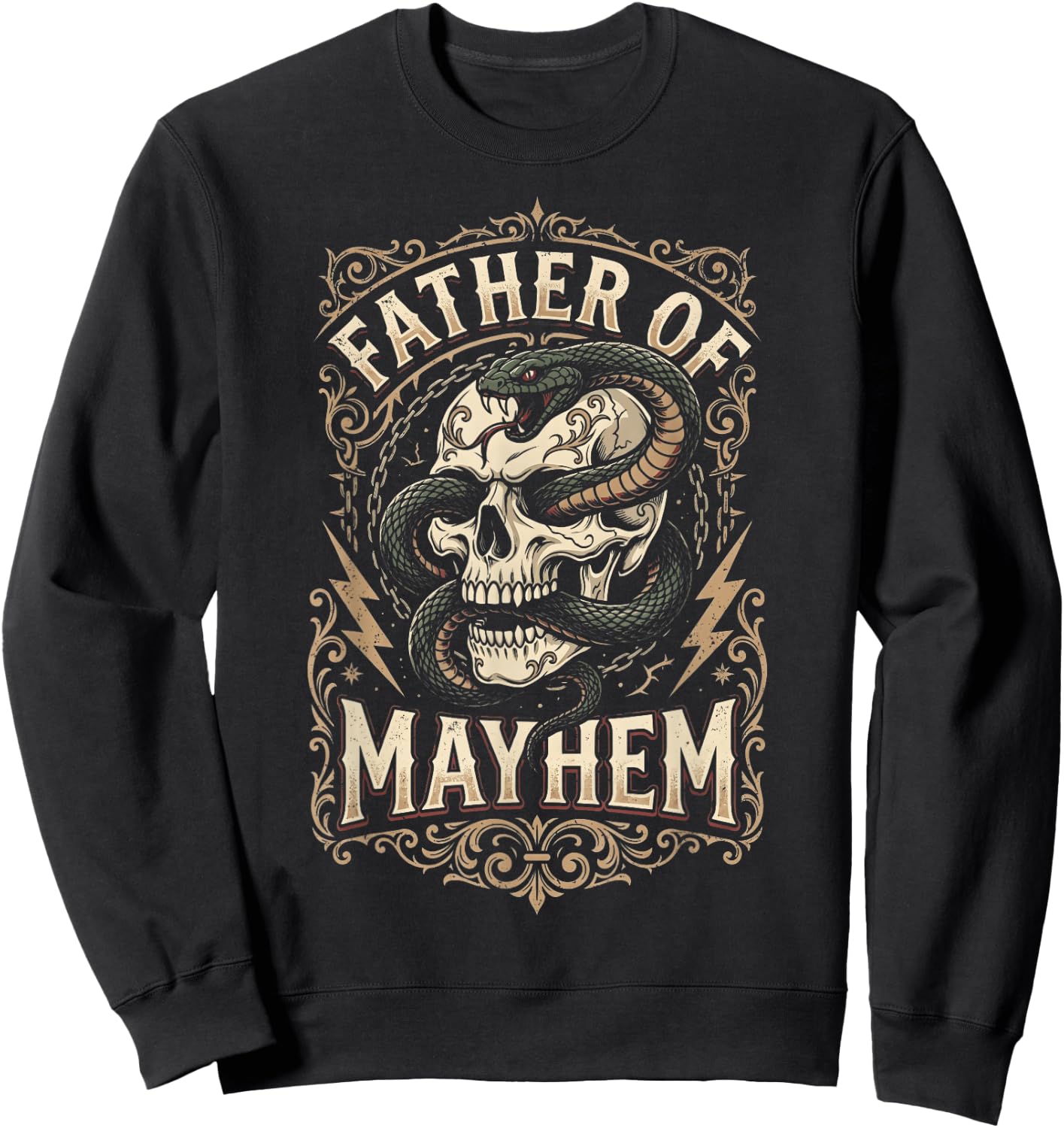 Father of Mayhem Vintage Gothic Skull and Snake Tattoo Sweatshirt - Sweatshirt | Black