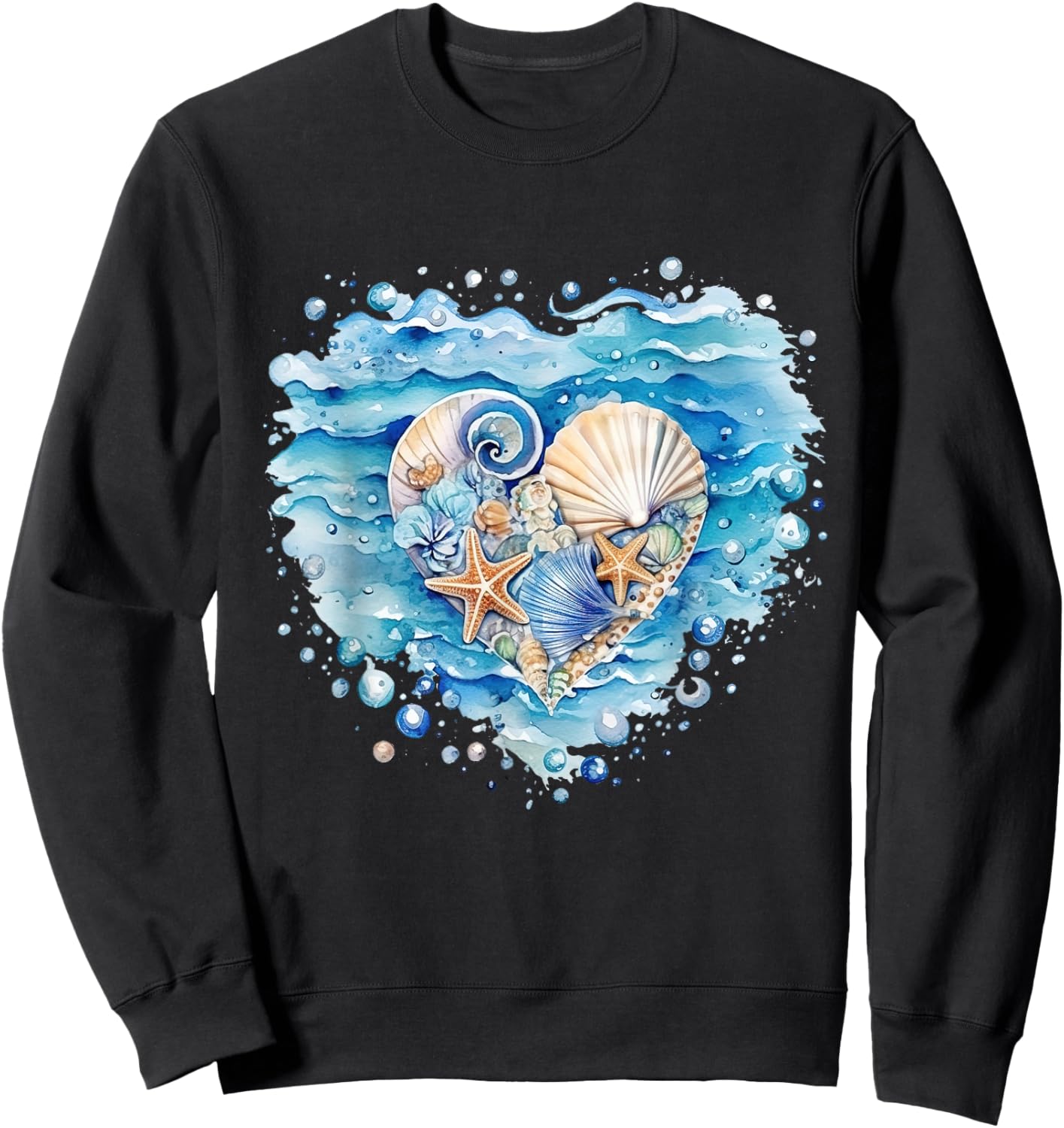 Summer Ocean Snail Shell Kawaii Starfish Beach Shell Hearing , black Sweatshirt - Sweatshirt | Black