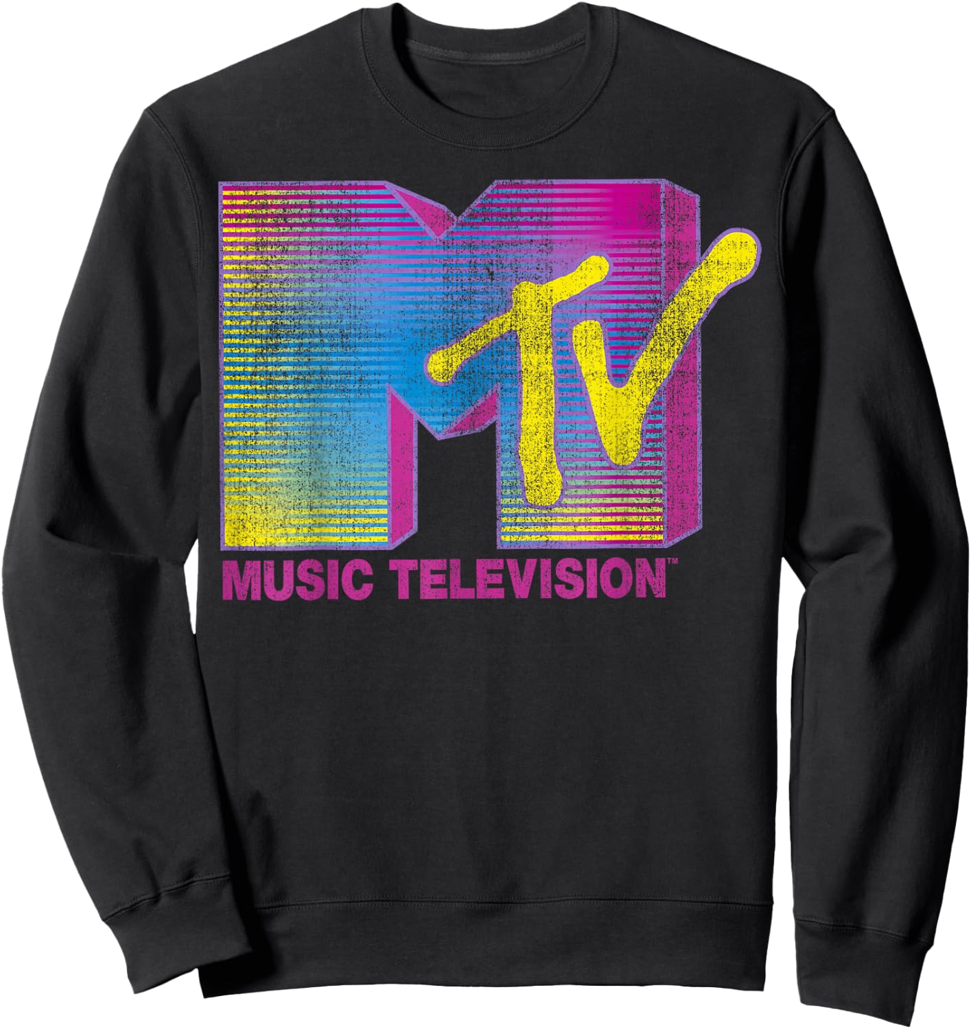 MTV Distressed Fluorescent Gradient Logo Classic Fit - Black, Adult Sweatshirt - Sweatshirt | Black