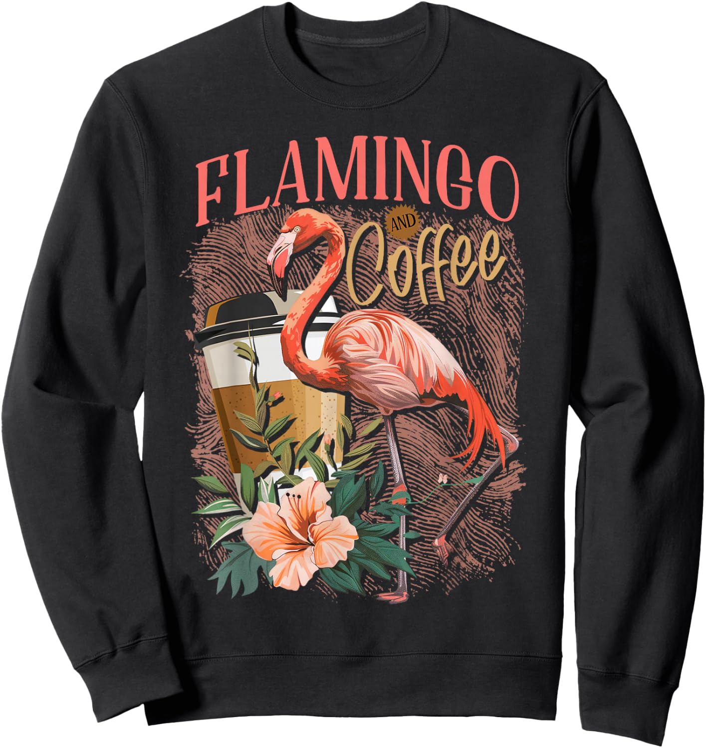 Flamingo Shirt Cute Floral Flamingo And Coffee Lover Sweatshirt - Sweatshirt | Black