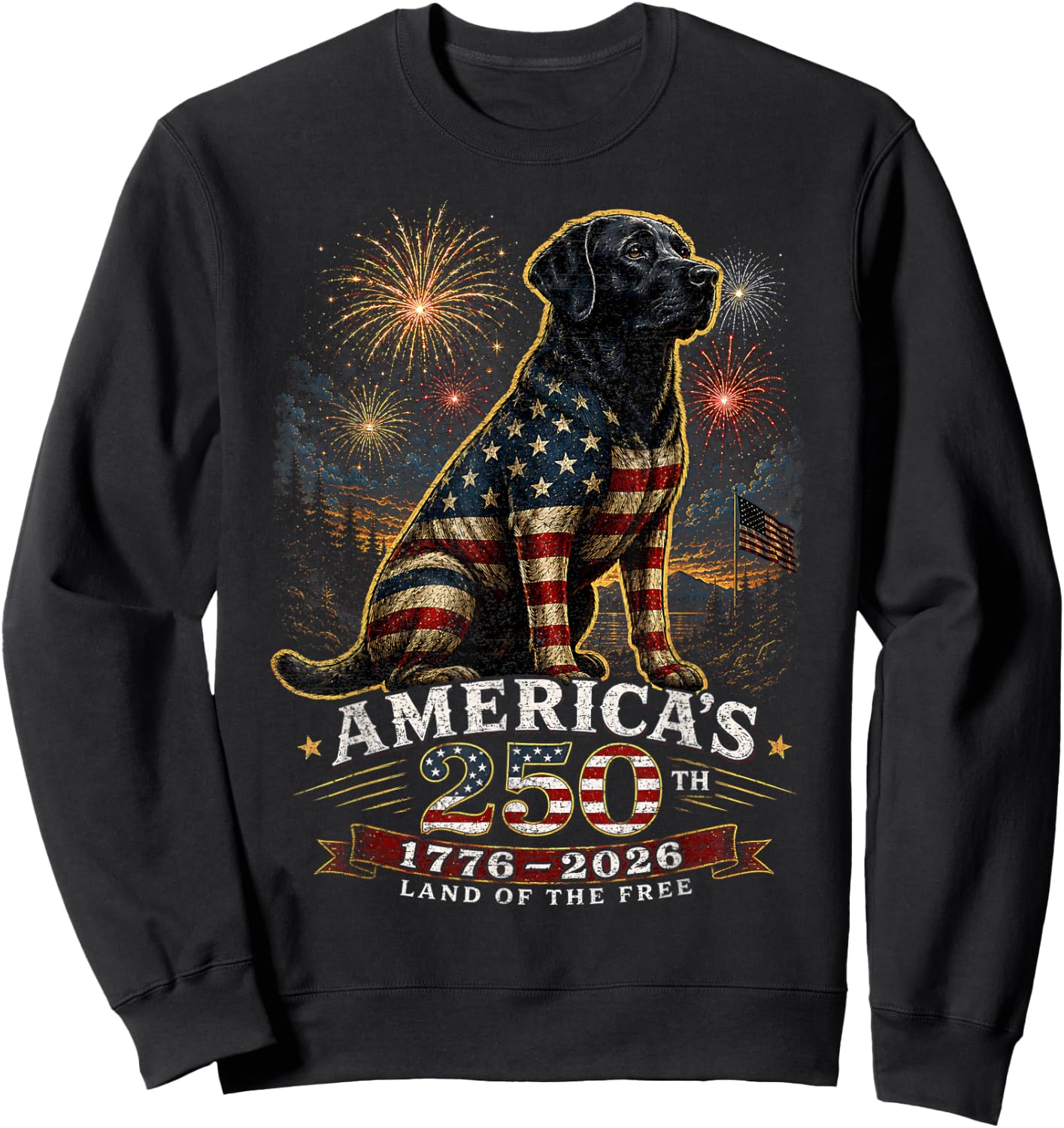 American Flag Labrador Retriever Dog Lab Patriotic Sweatshirt - Sweatshirt | Black