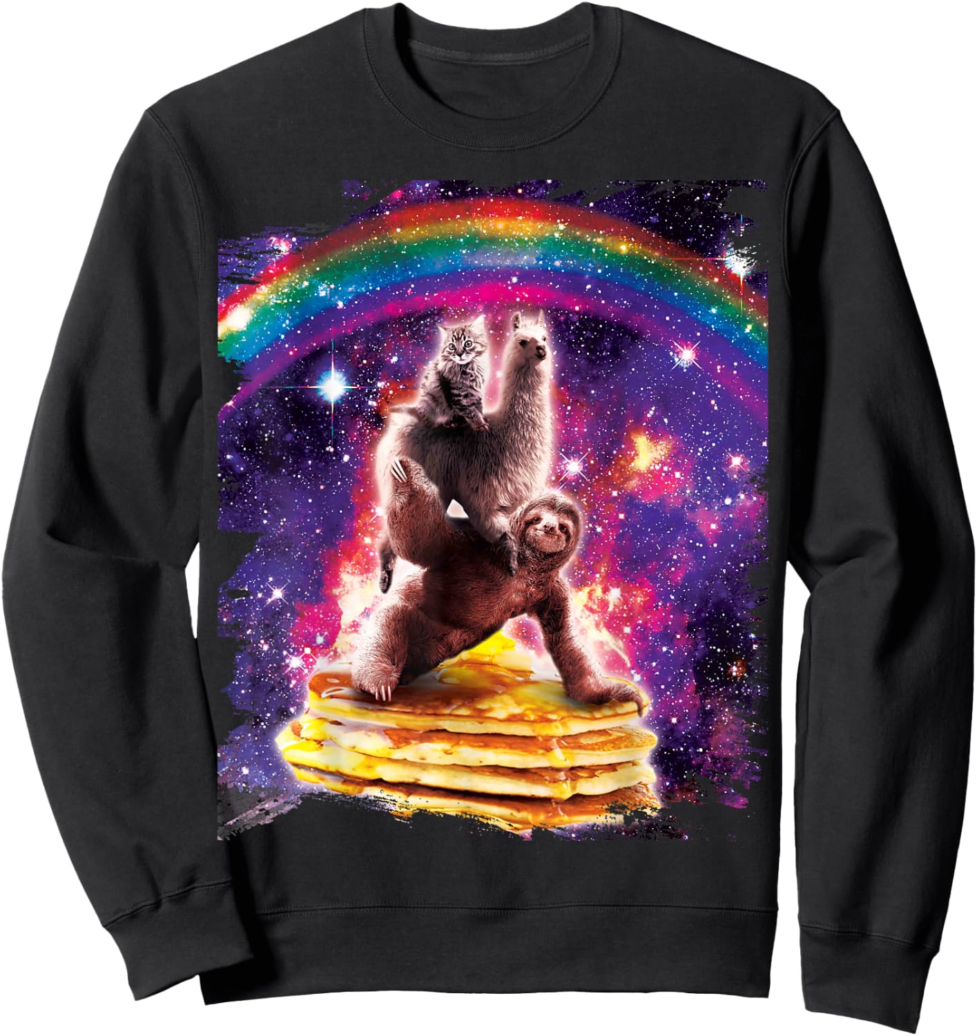 Space Cat Sloth Riding Pancakes Sweatshirt - Sweatshirt | Black