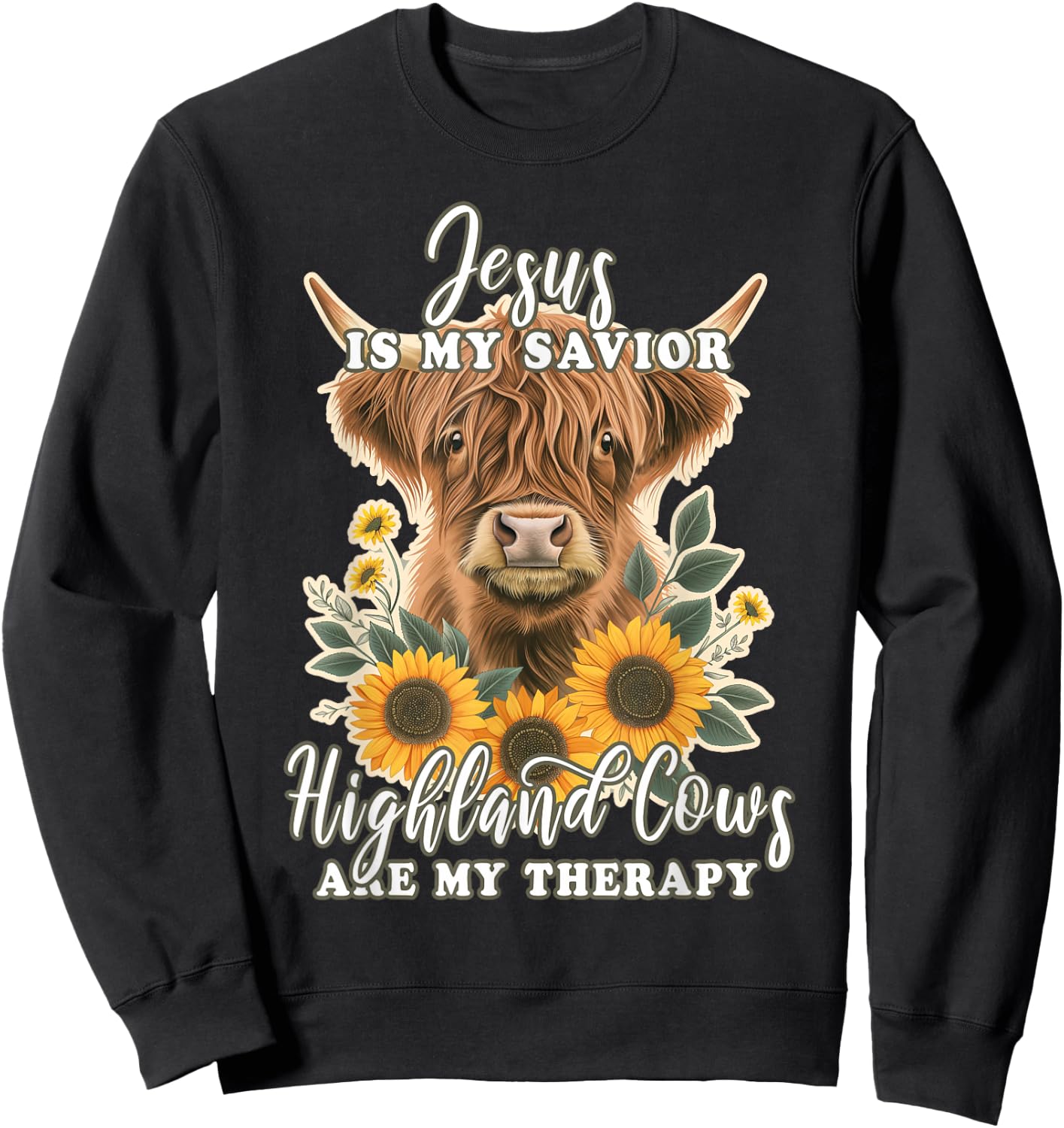 Highland Cow Jesus Christian Religious Highland Cow Sweatshirt - Sweatshirt | Black