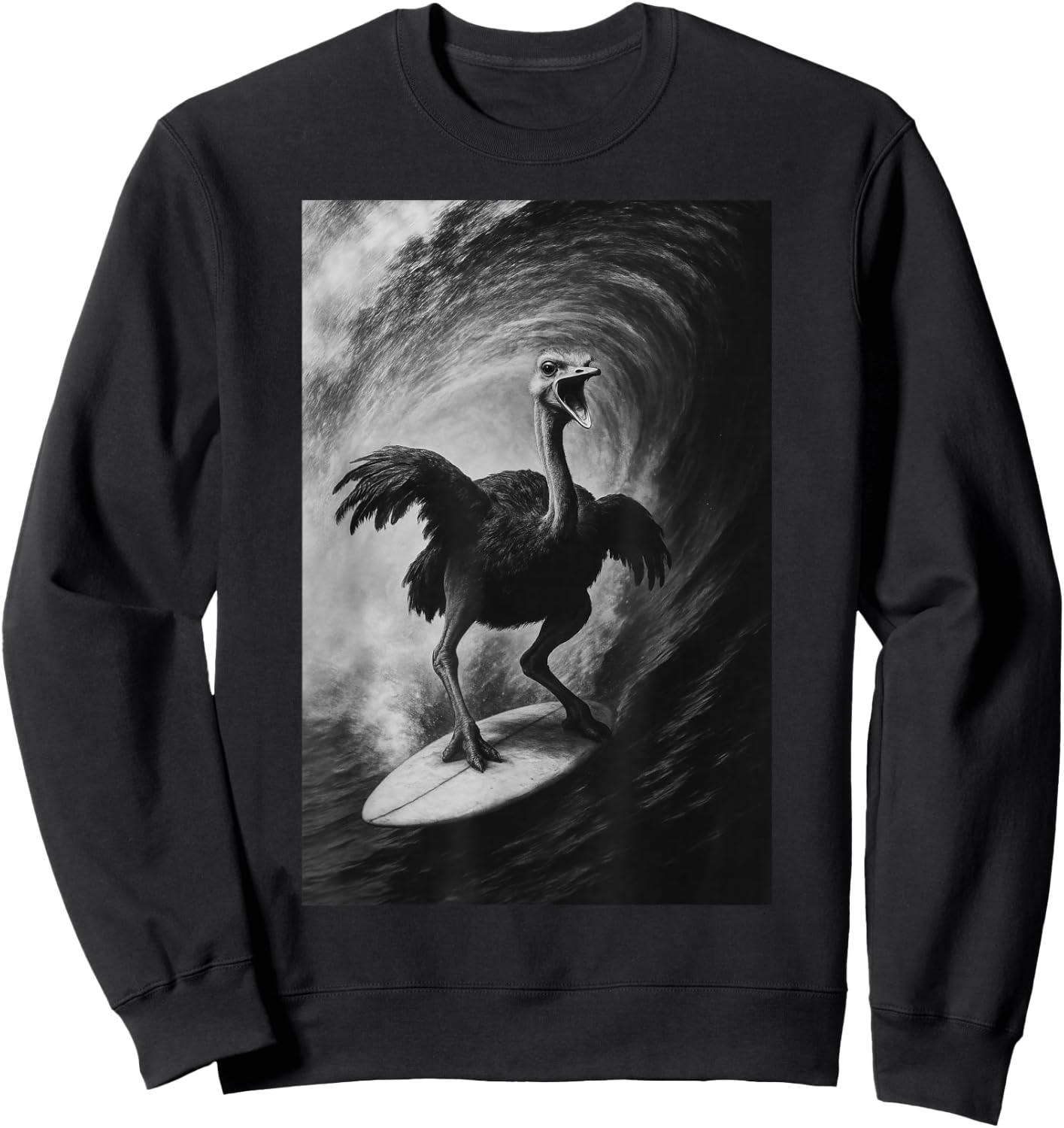Funny Surfing ostrich Selfie On Surfboard Safari Animal Sweatshirt - Sweatshirt | Black
