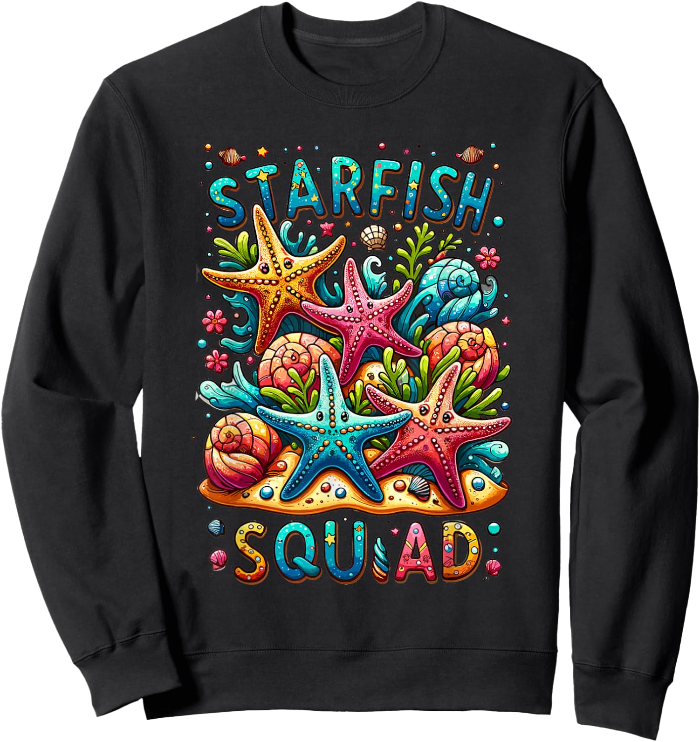 Cute Starfish Squad Ocean Beach Summer Nautical Women Kids Sweatshirt - Sweatshirt | Black