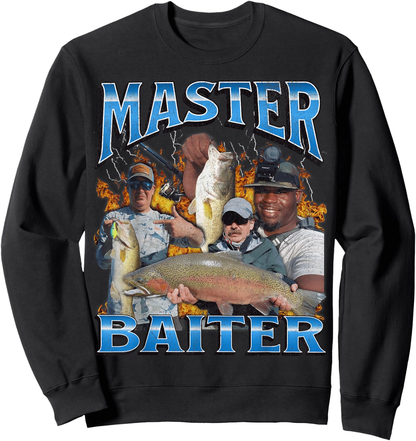 Master Baiter Funny Fishing Meme Pun Bootleg Graphic 90s , black Sweatshirt - Sweatshirt | Black