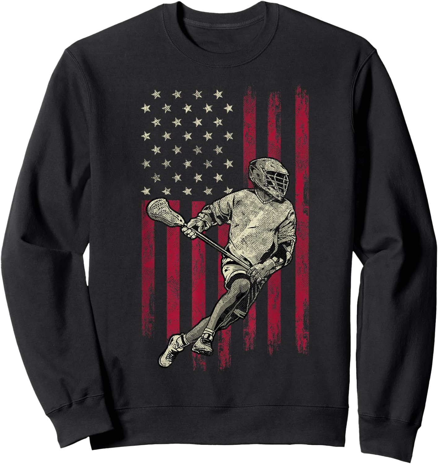 Lacrosse Vintage American Flag 4th Of July Gift Sweatshirt - Sweatshirt | Black