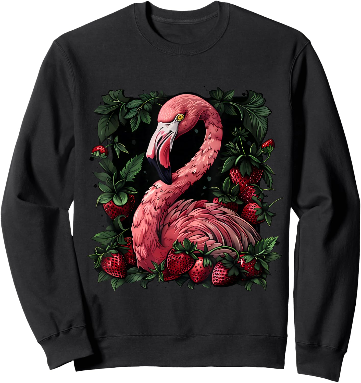 Strawberry Flamingo Bird Strawberries Pink Flamingo Bird Sweatshirt - Sweatshirt | Black