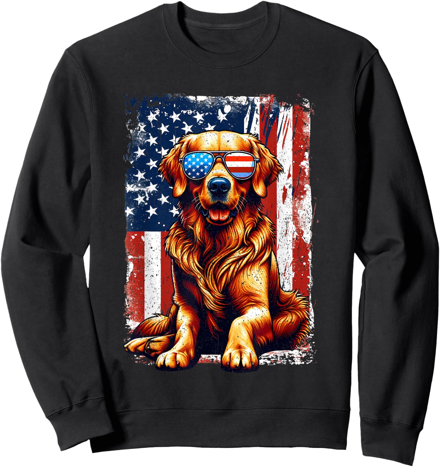 Vintage Golden Retriever Dog American US USA Flag Pets Lover Sweatshirt - Sweatshirt | Black