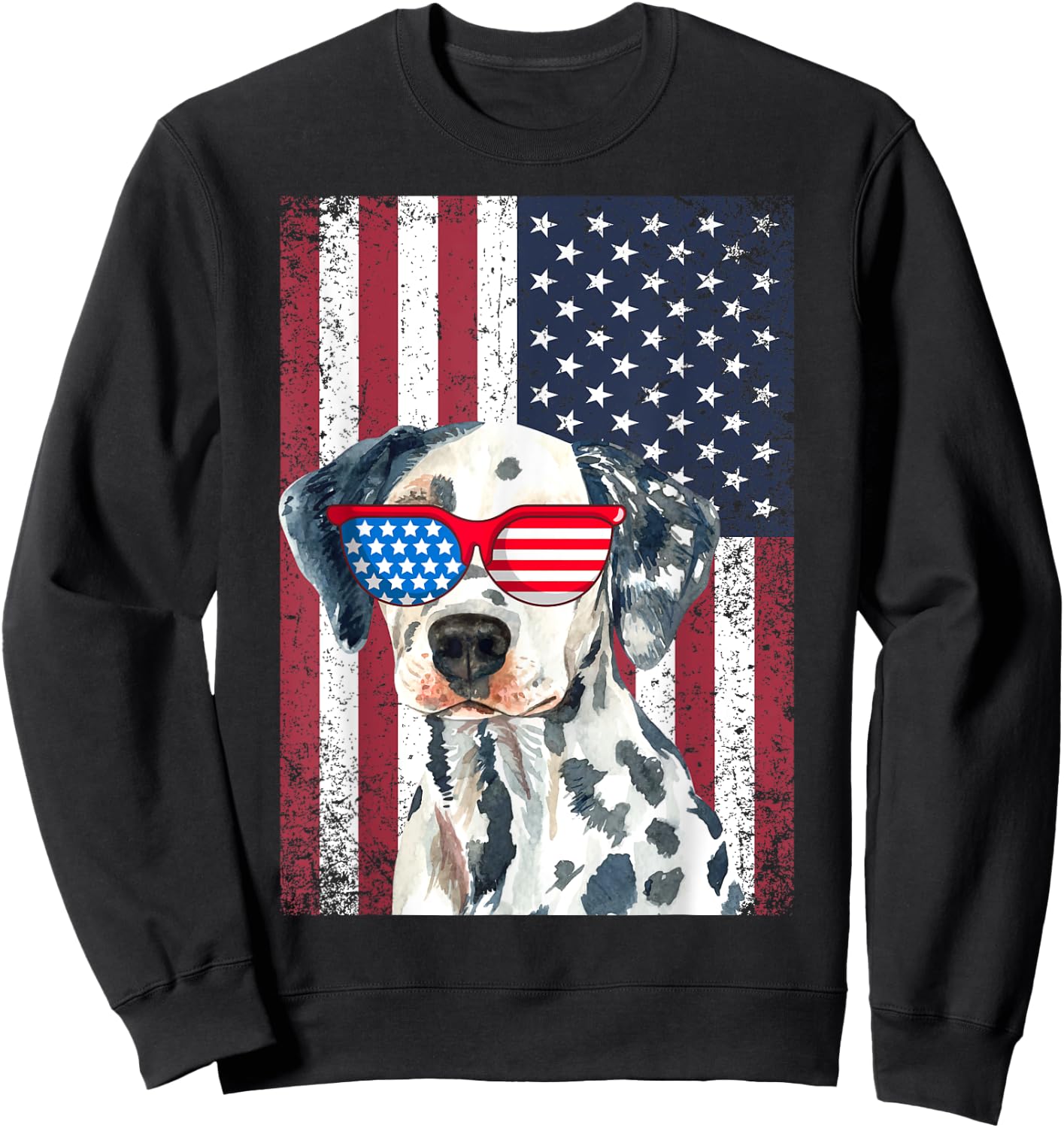 Patriotic Dalmatian 4th of July Sunglasses USA American Flag Sweatshirt - Sweatshirt | Black