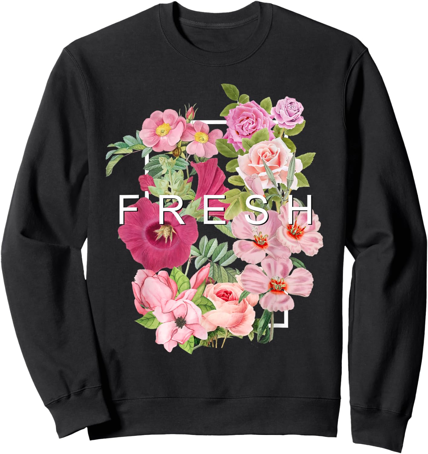 Graphique de couleur rose fleurs fraîches Sweatshirt - Sweatshirt | Black
