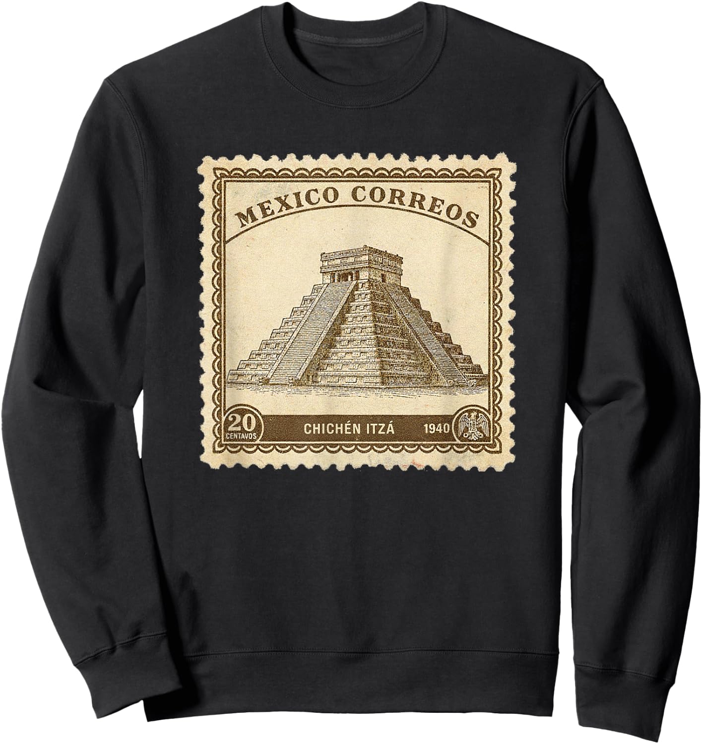 Chichen Itza Mexico 1940 Vintage Stamp Classic Mayan Pyramid Sweatshirt - Sweatshirt | Black