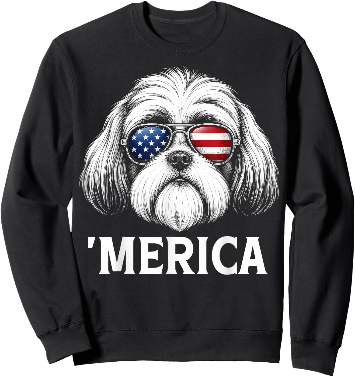 Patriotic Shih Tzu Dog 'Merica American Flag USA 4th of July Sweatshirt - Sweatshirt | Black
