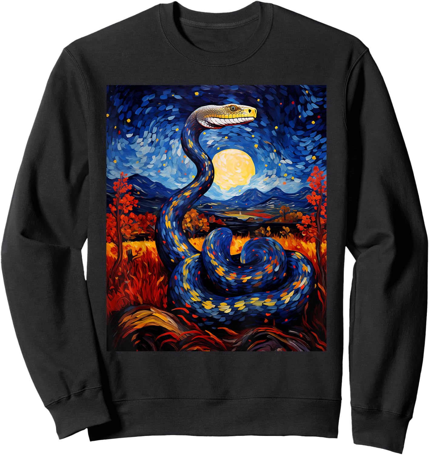 Surrealism Starry Night King Snake Cobra Sweatshirt - Sweatshirt | Black