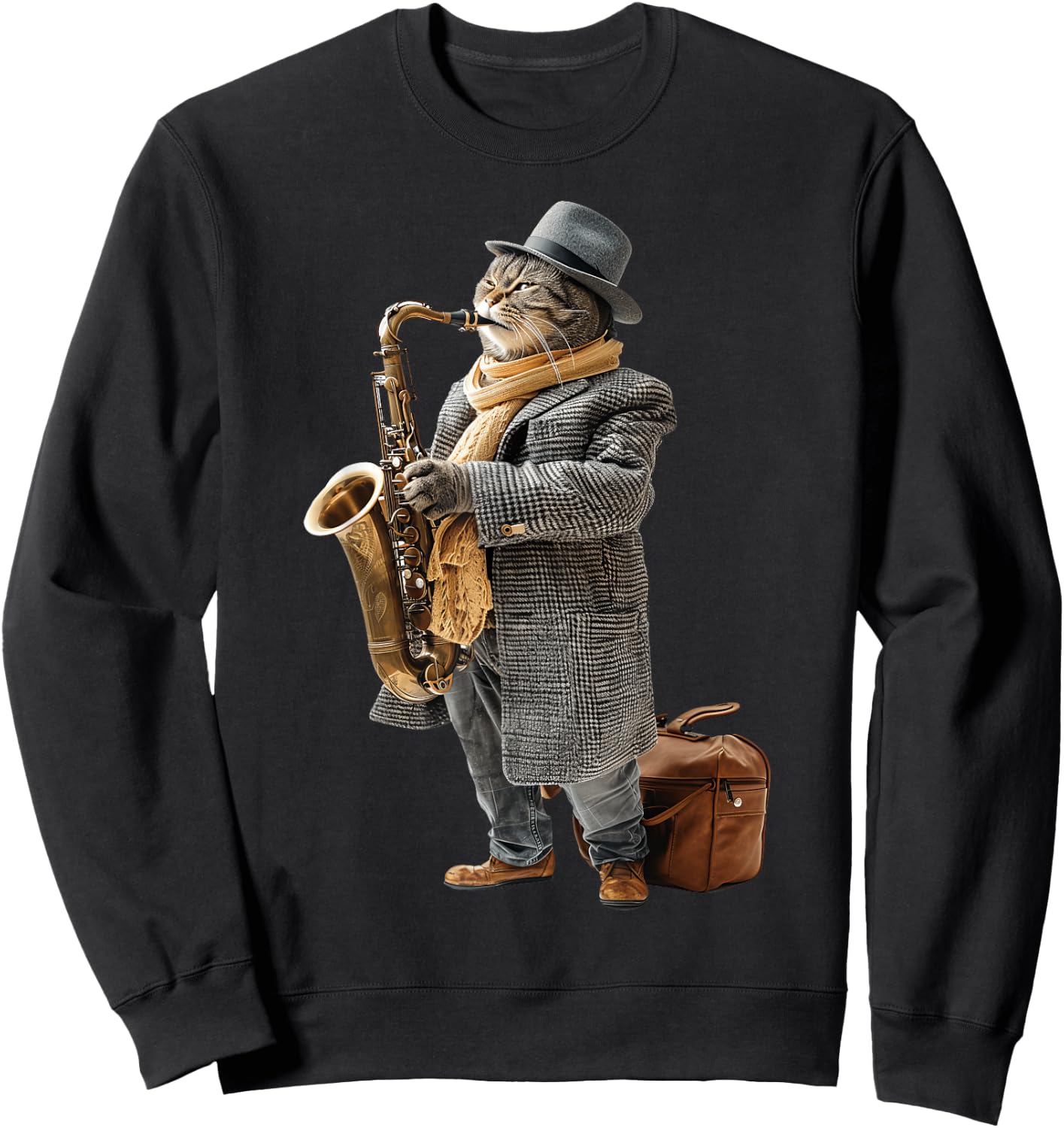 Cat Saxophone Sweatshirt - Sweatshirt | Black