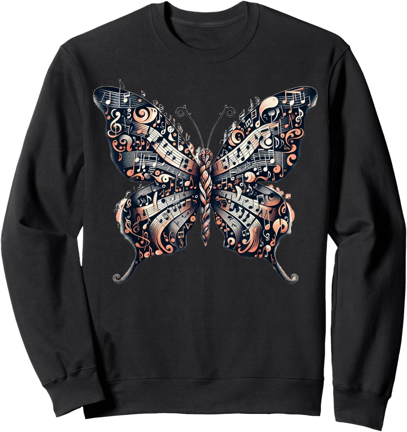 Musical Notes Butterfly Music Musician Sweatshirt - Sweatshirt | Black