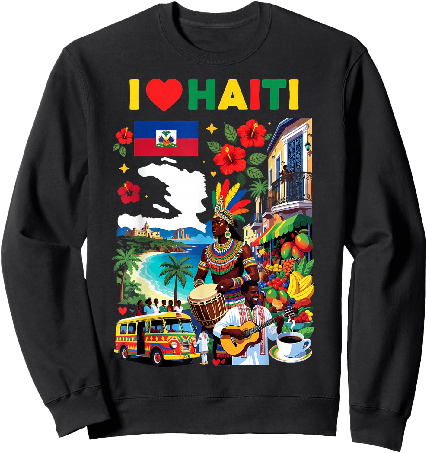 I Love Haiti Haitian Sweatshirt - Sweatshirt | Black