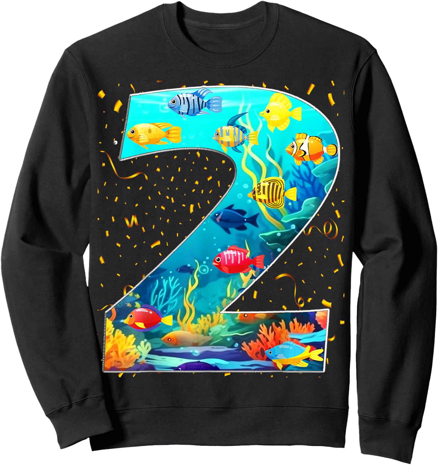 2nd Birthday Party 2 Year Old Sea Fish Aquarium Birthday Boy Sweatshirt - Sweatshirt | Black