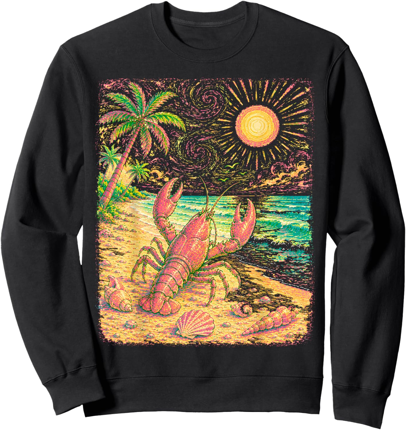 Lobster On The Beach Starry Night Van Gogh Summer Mode Sweatshirt - Sweatshirt | Black