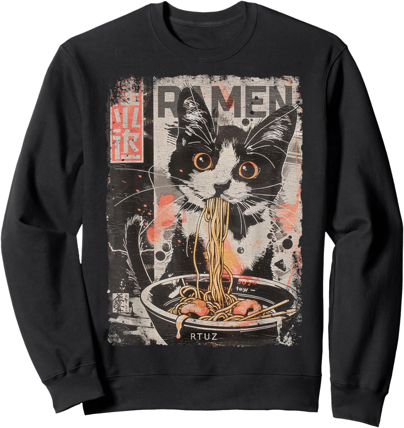 Cat Ramen Noodle Japanese Anime Manga Ramen Kawaii Cat , black Sweatshirt - Sweatshirt | Black