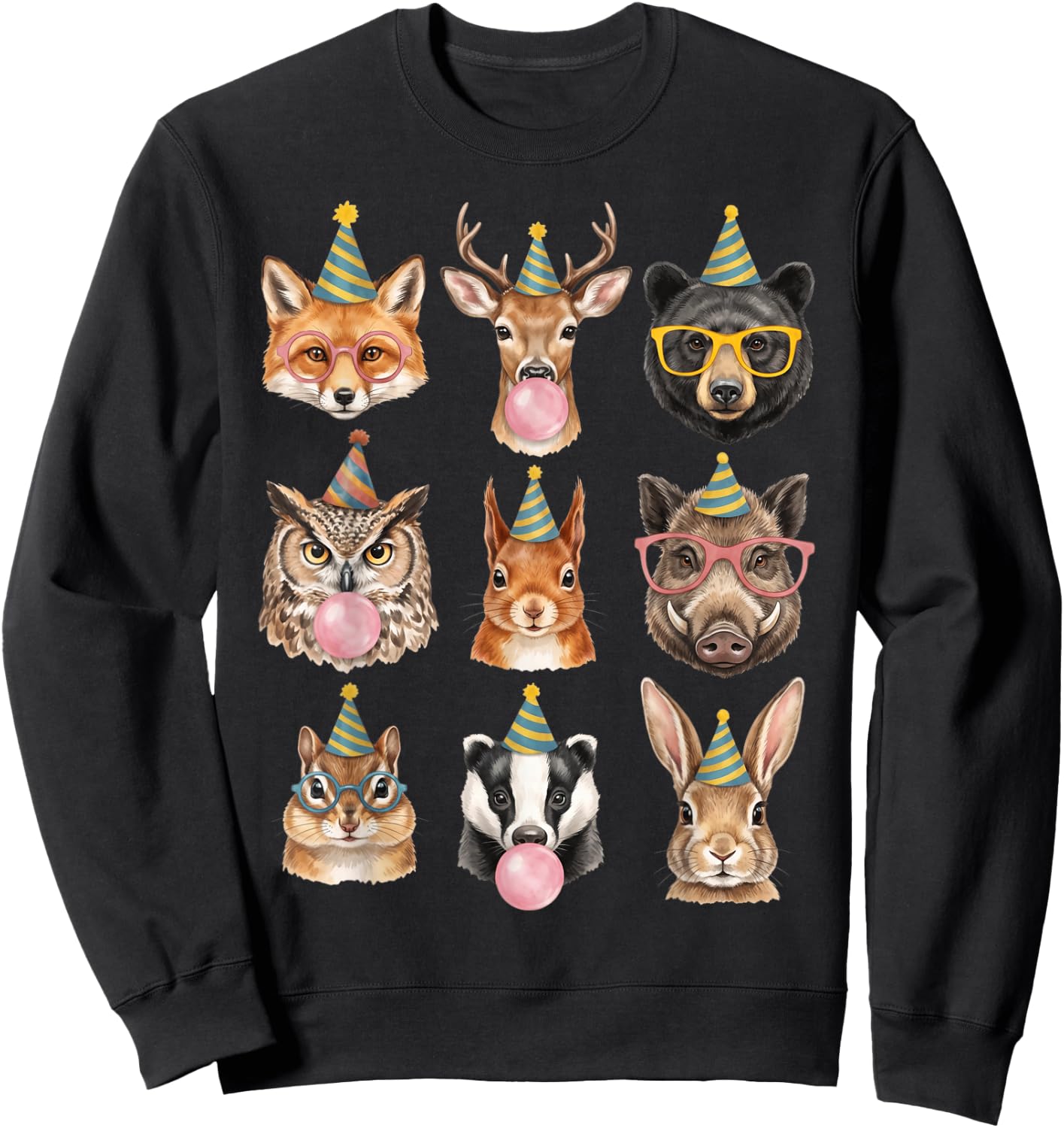 Cute Woodland Animals Birthday Party Forest Animal Bday Kids Sweatshirt - Sweatshirt | Black
