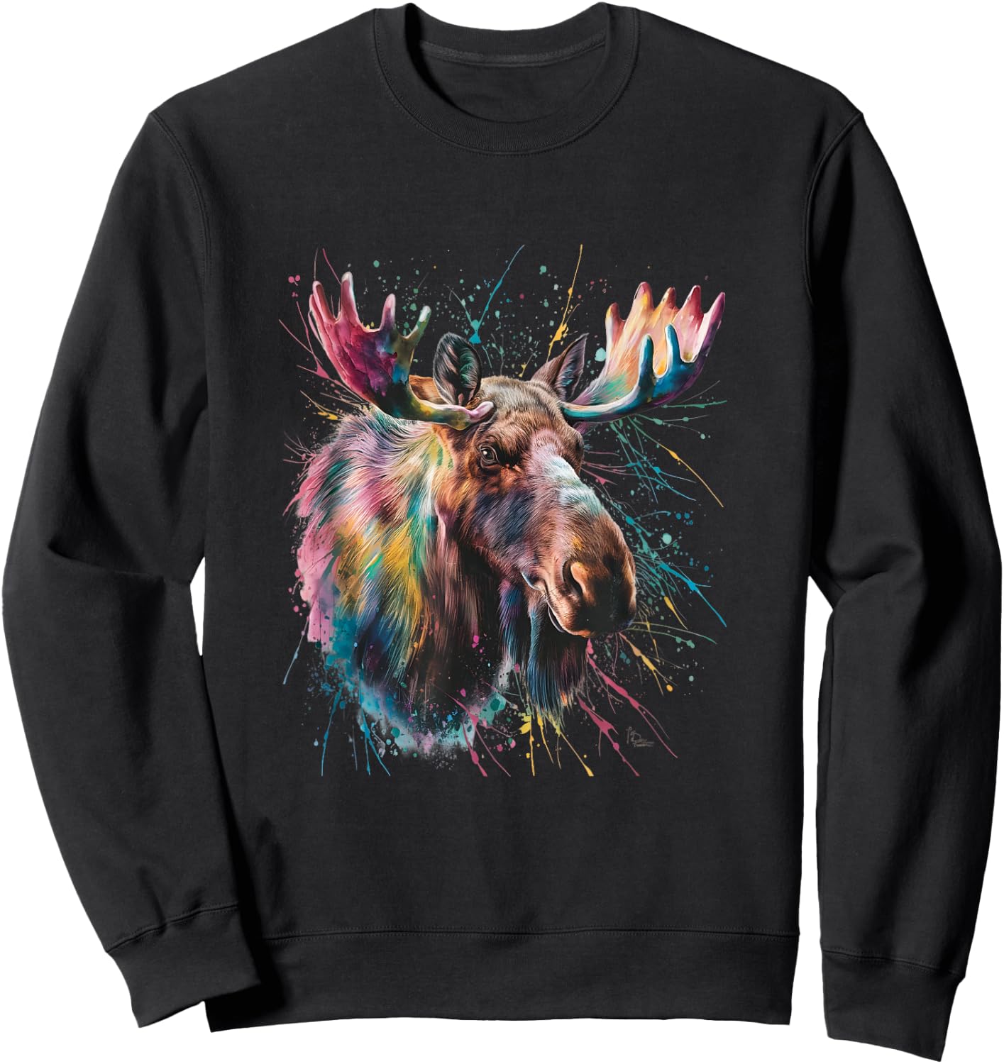 Moose Men Woman Colorful Watercolor Moose Sweatshirt - Sweatshirt | Black