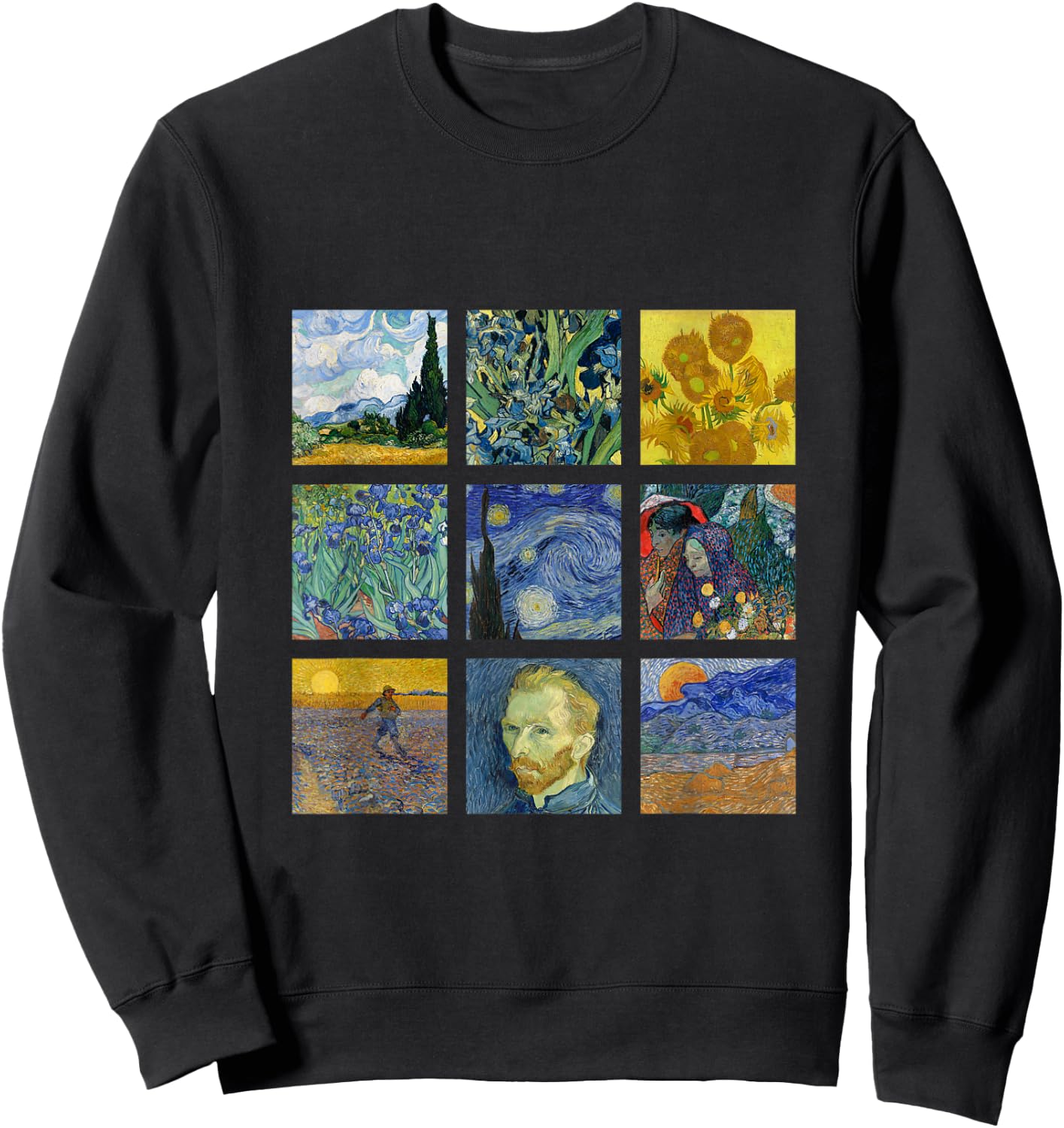 Vincent van Gogh | Famous Paintings Starry Night Sunflowers Sweatshirt - Sweatshirt | Black