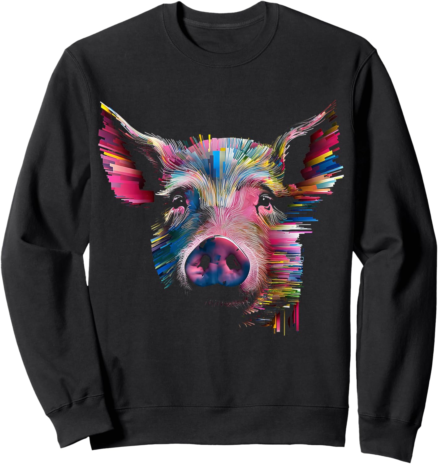 Pig Abstract Geometric Animal Colorful Art Graphic Pig Sweatshirt - Sweatshirt | Black