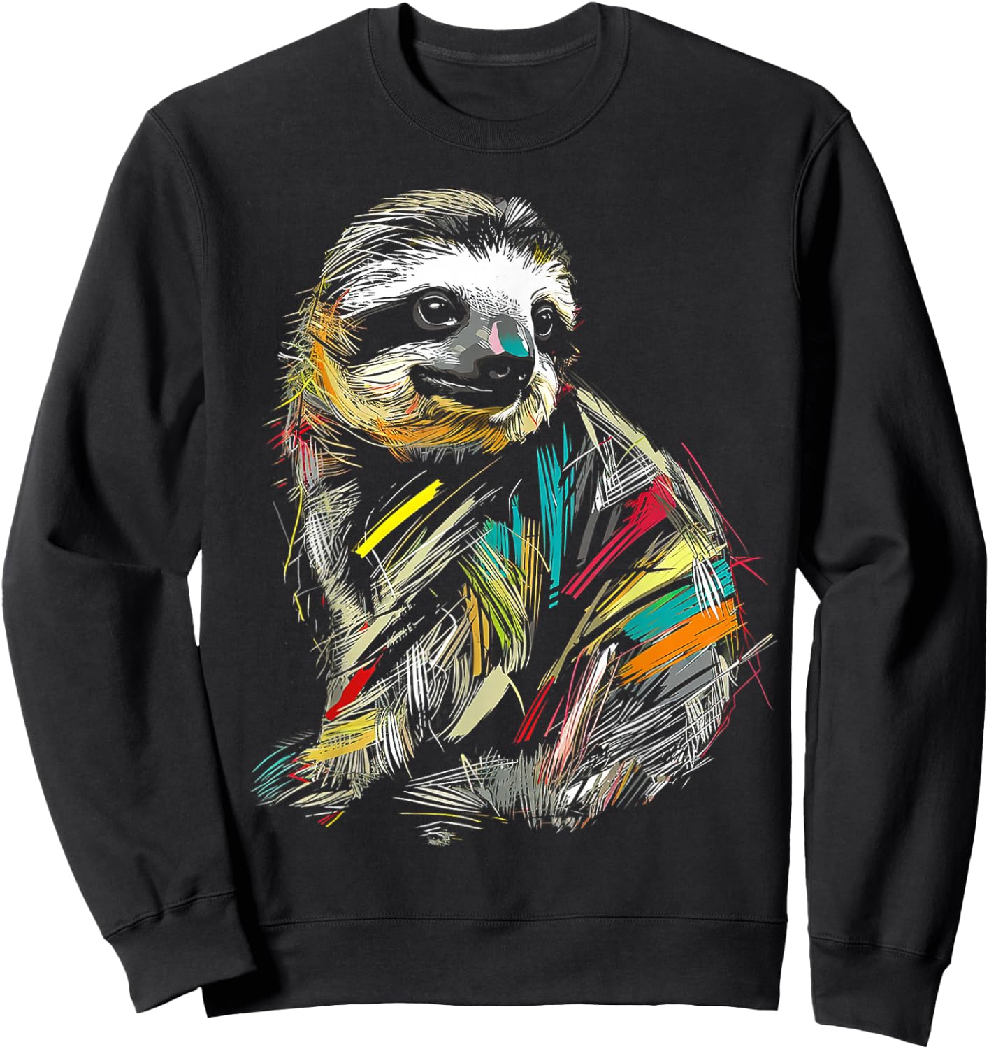 Sloth Colorful Drawing Animal Art Graphic Sloth Sweatshirt - Sweatshirt | Black