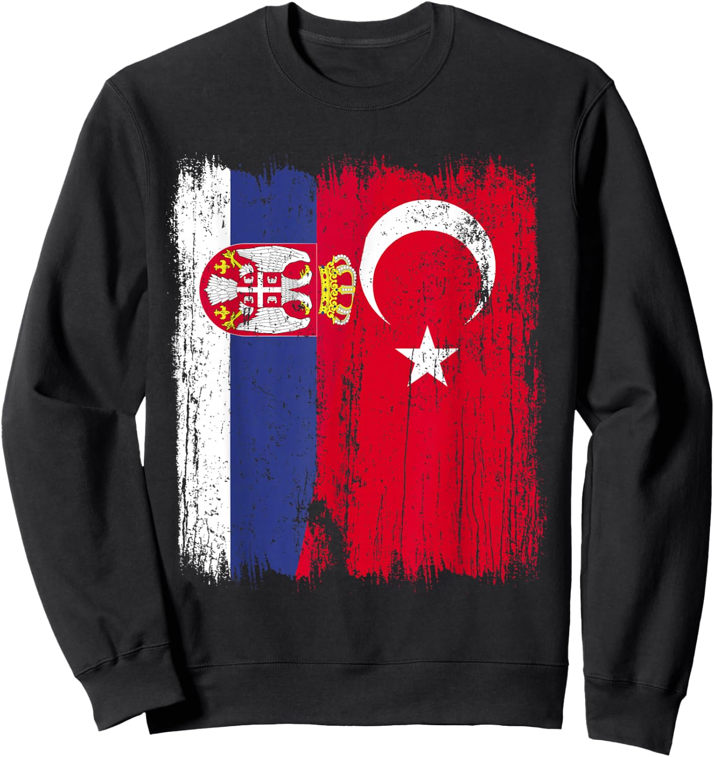 Serbia Turkey Half Flag Turkiye Serbian Turkish Jersey Sweatshirt - Sweatshirt | Black