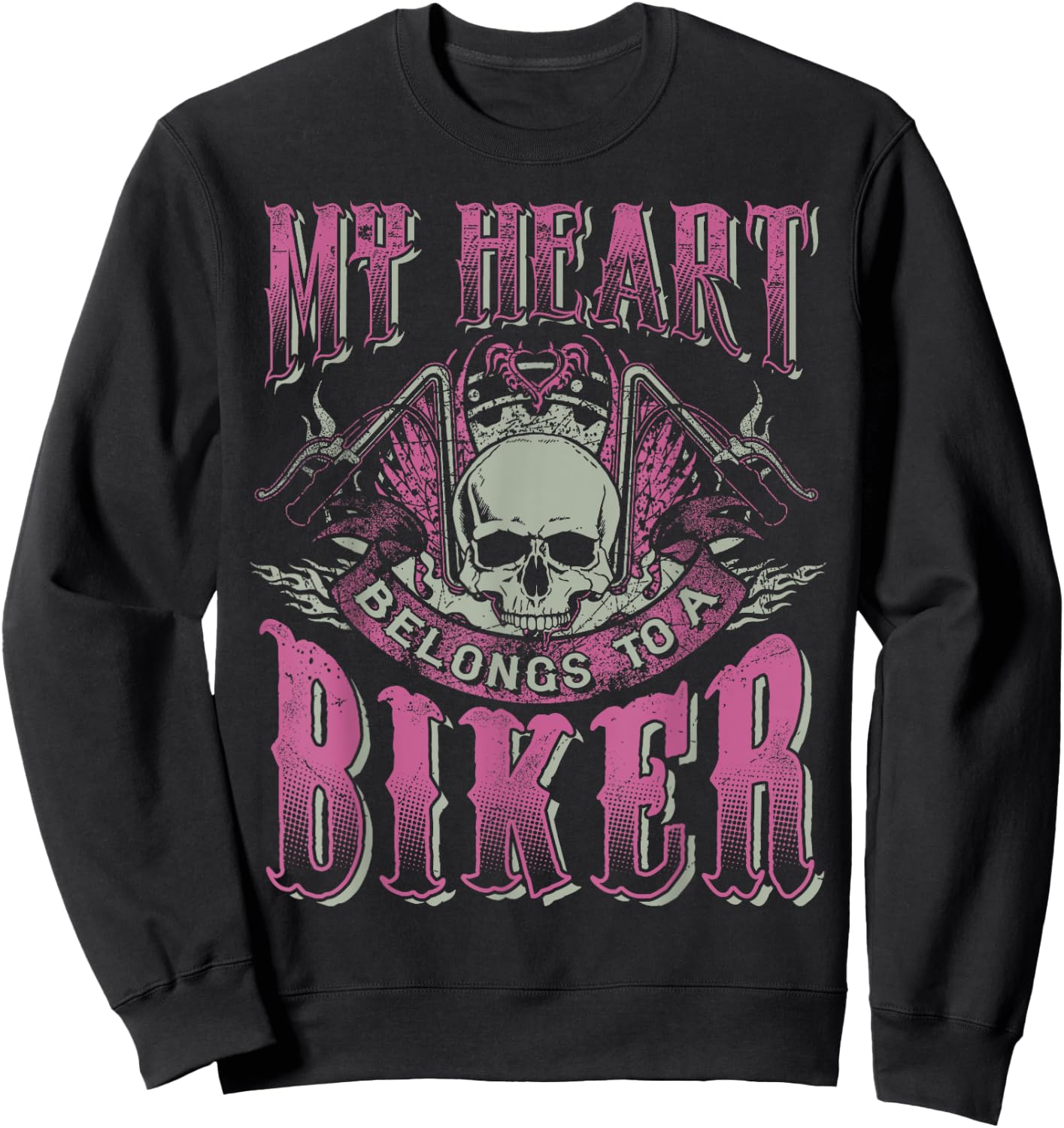 Motorcycle Babe Gift Wife Mom My Heart Belongs To A Biker Sweatshirt - Sweatshirt | Black