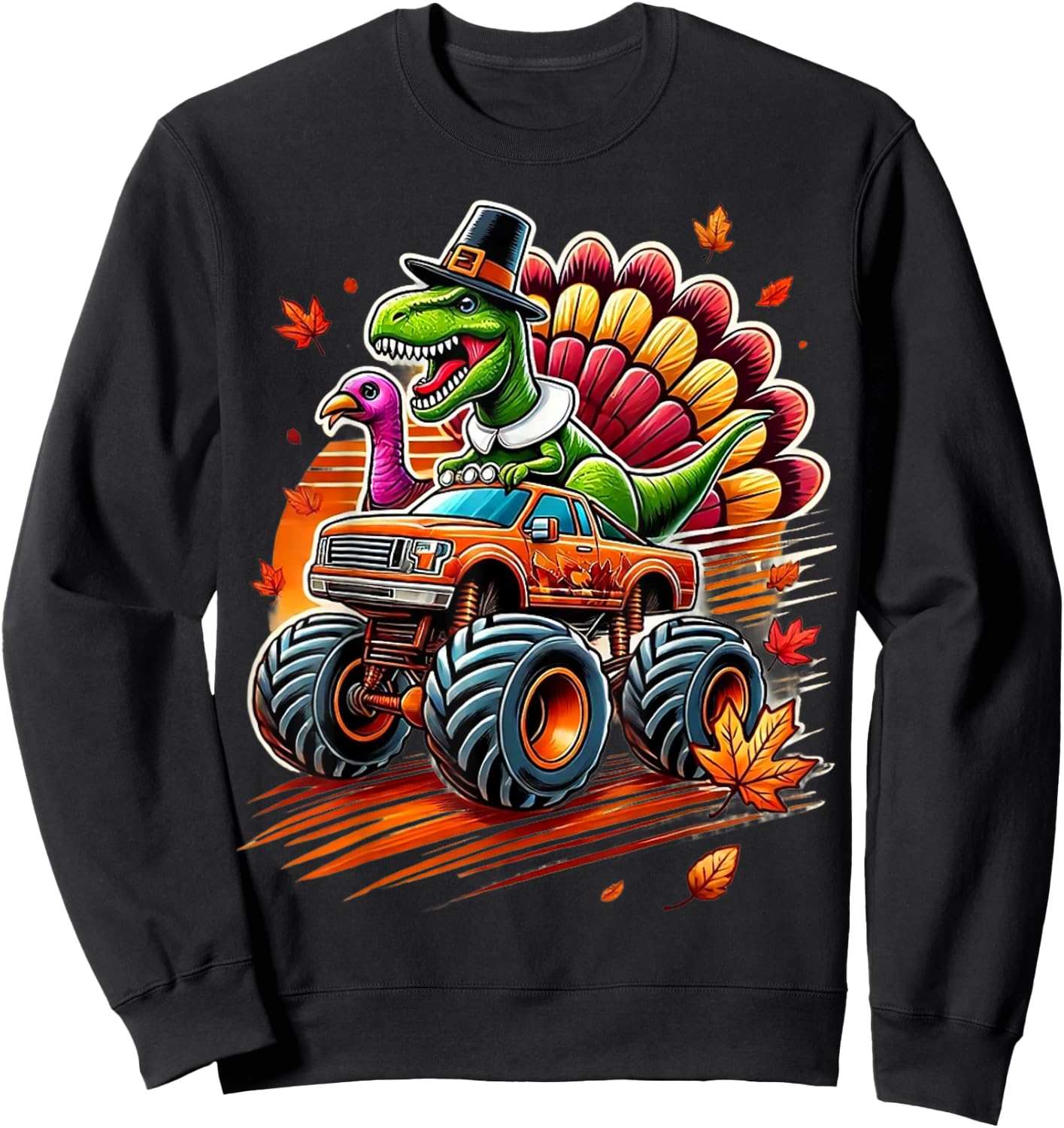 Funny Boys Thanksgiving Shirt Outfit Fall Shirts Kids T Rex Sweatshirt - Sweatshirt | Black