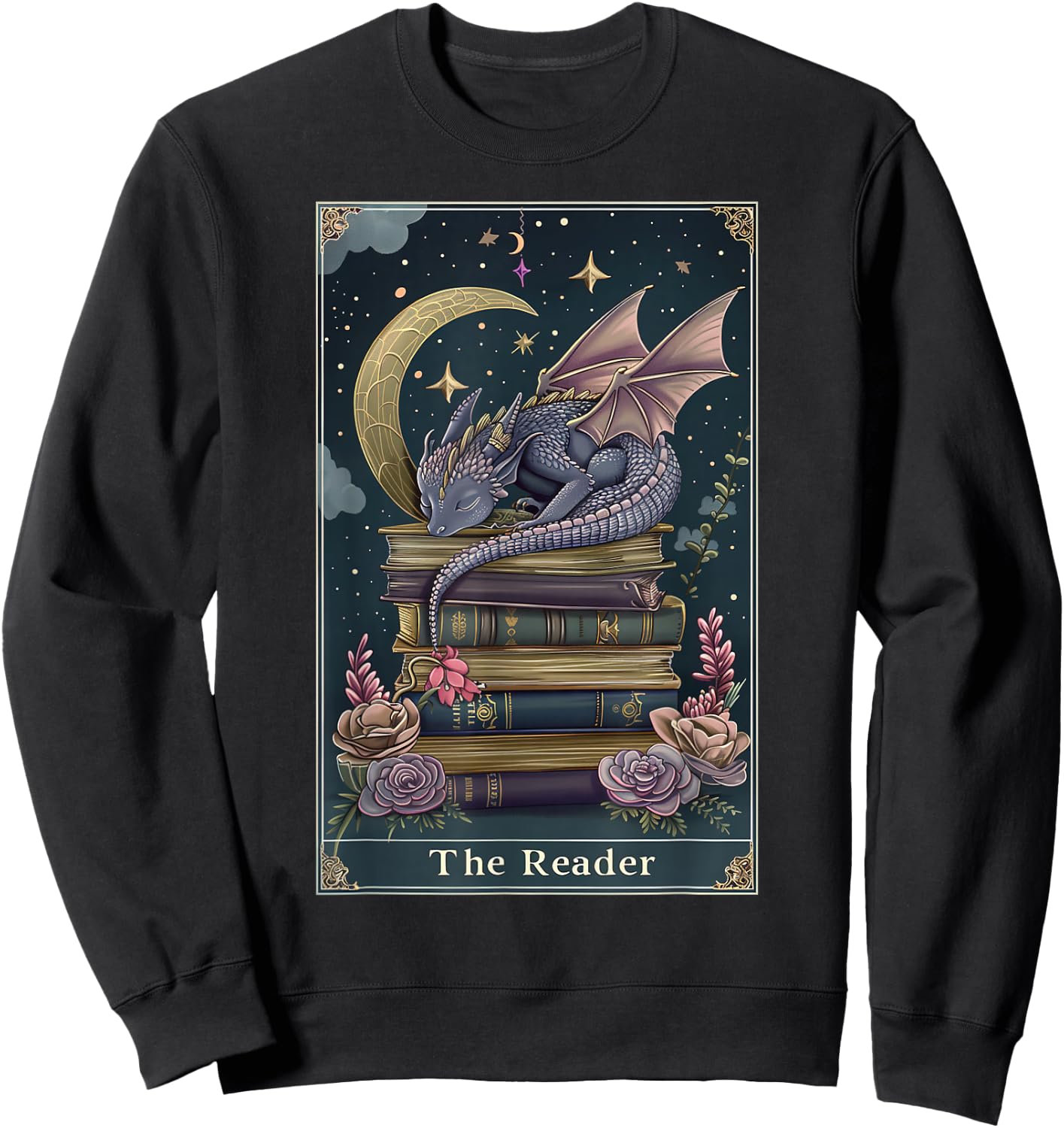 The Reader Tarot Card Book Dragon Romantasy Fantasy Bookish Sweatshirt - Sweatshirt | Black