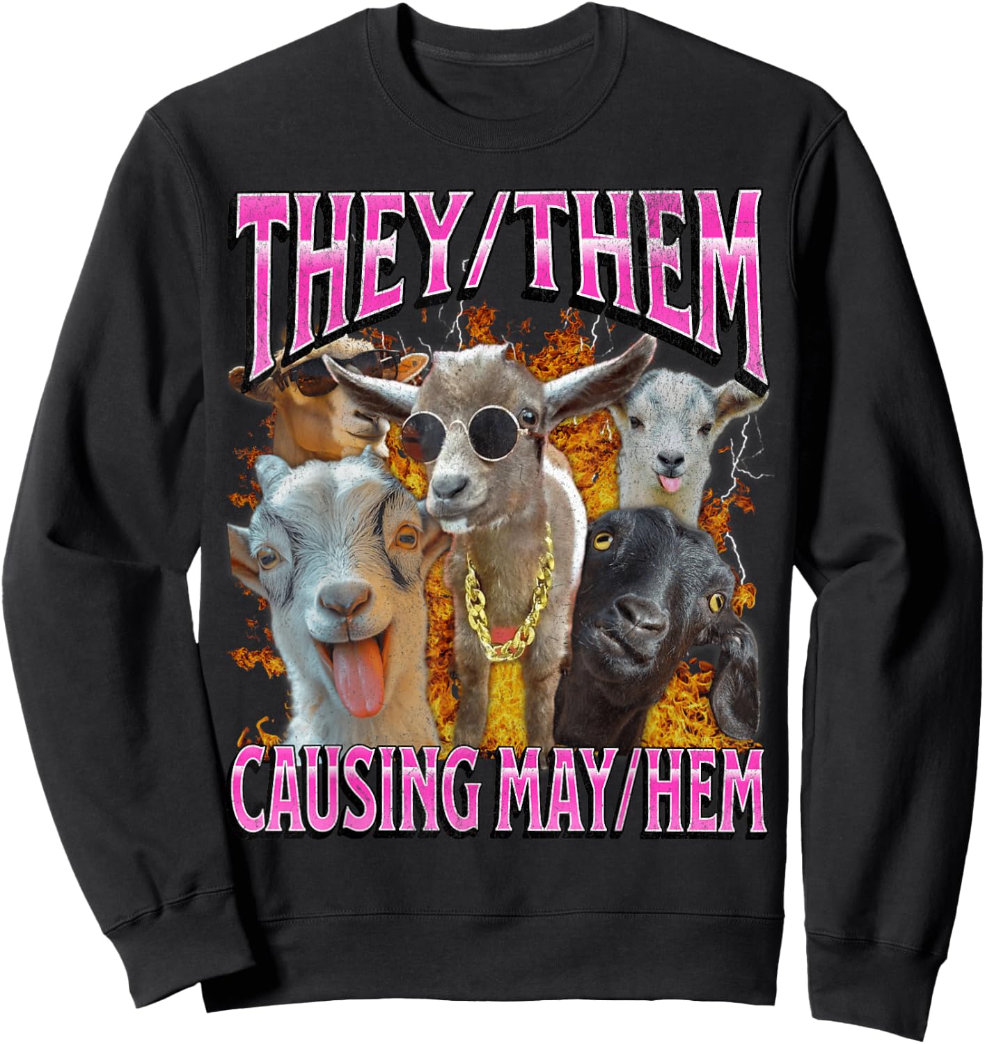 They Them Causing Mayhem Funny Goat Humor Lgbtq Bootleg Sweatshirt - Sweatshirt | Black
