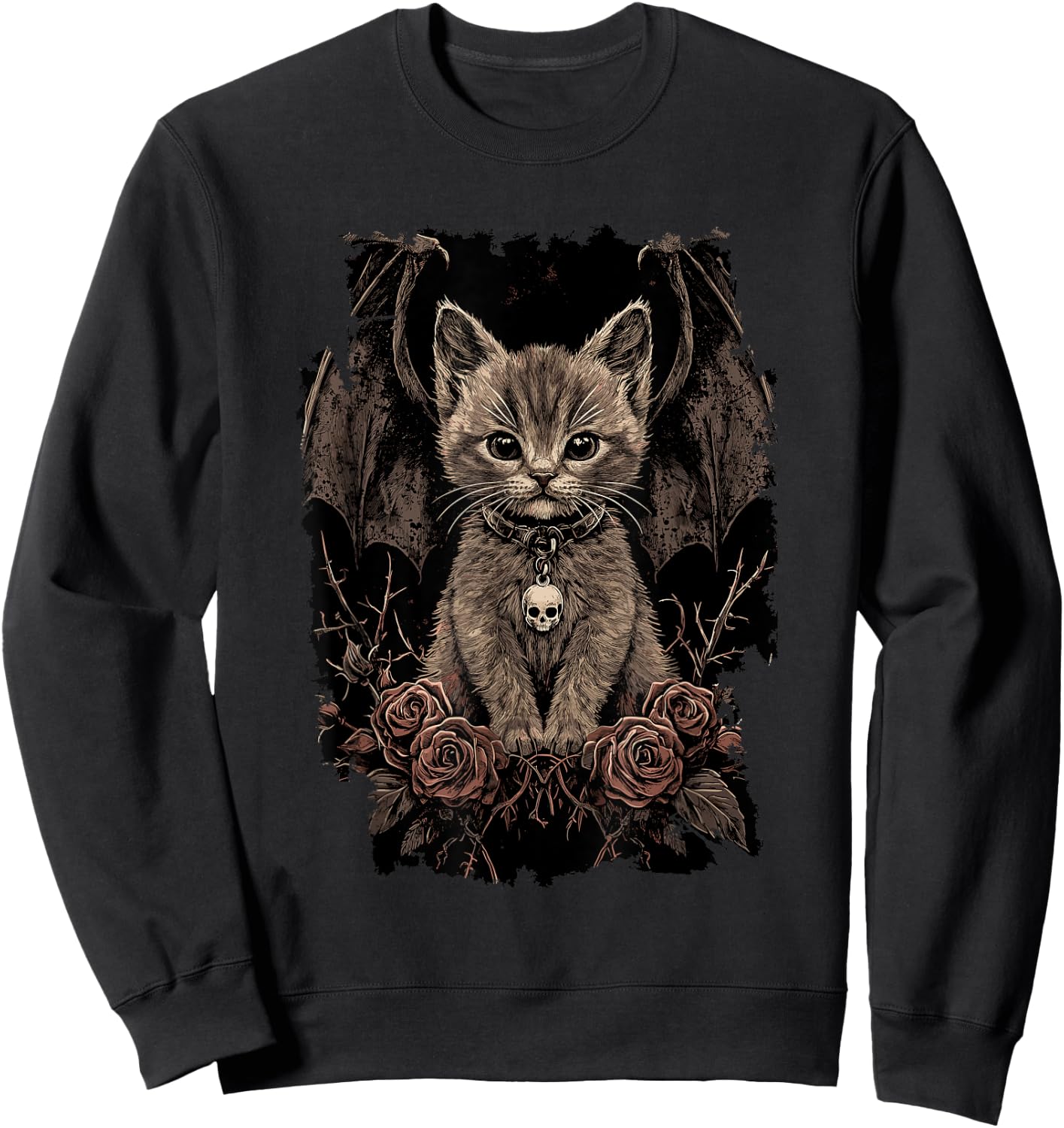 Mystic Cat with Wings - Gothic , Black, S Sweatshirt - Sweatshirt | Black