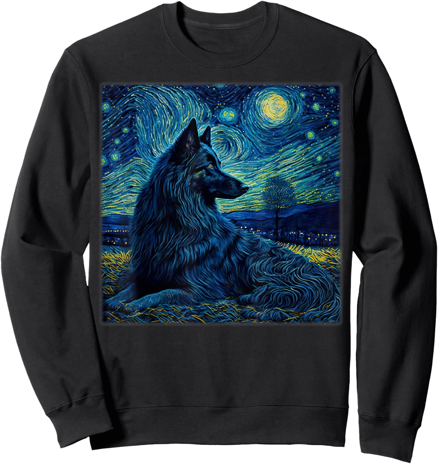 Surrealism Starry Night Belgian Shepherd Dog Sweatshirt - Sweatshirt | Black