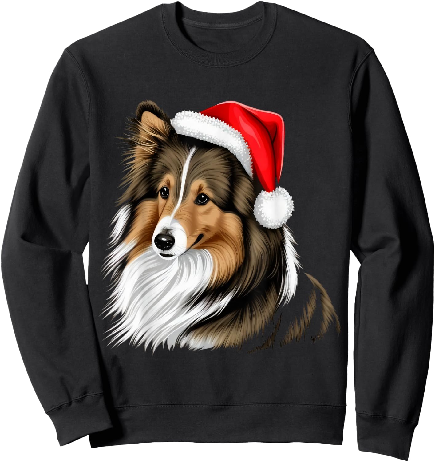 Xmas Shetland Sheepdog Santa on Christmas Sheltie Men Women Kids Sweatshirt - Sweatshirt | Black