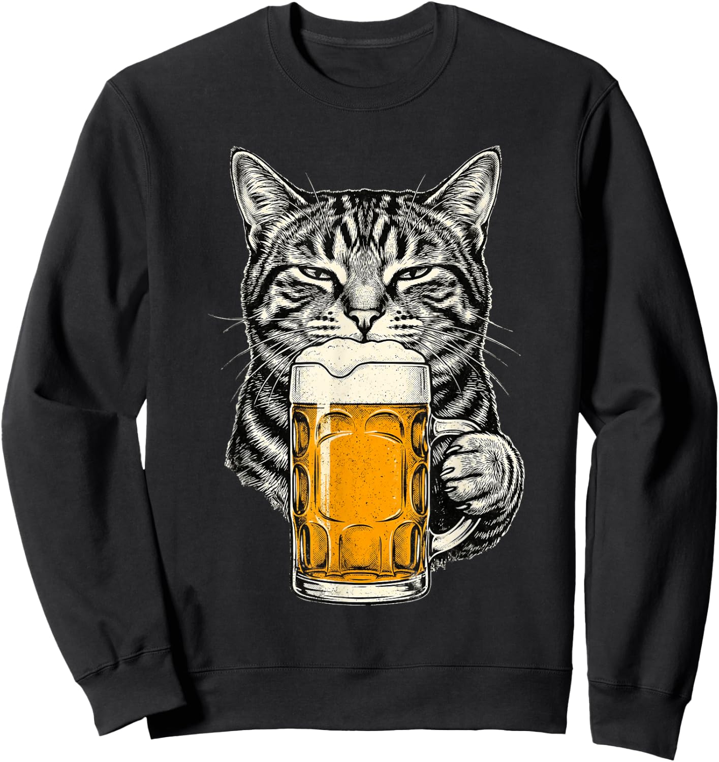 Cat Drinking Beer Funny Retro Vintage Tabby Cat Lover Sweatshirt - Sweatshirt | Black