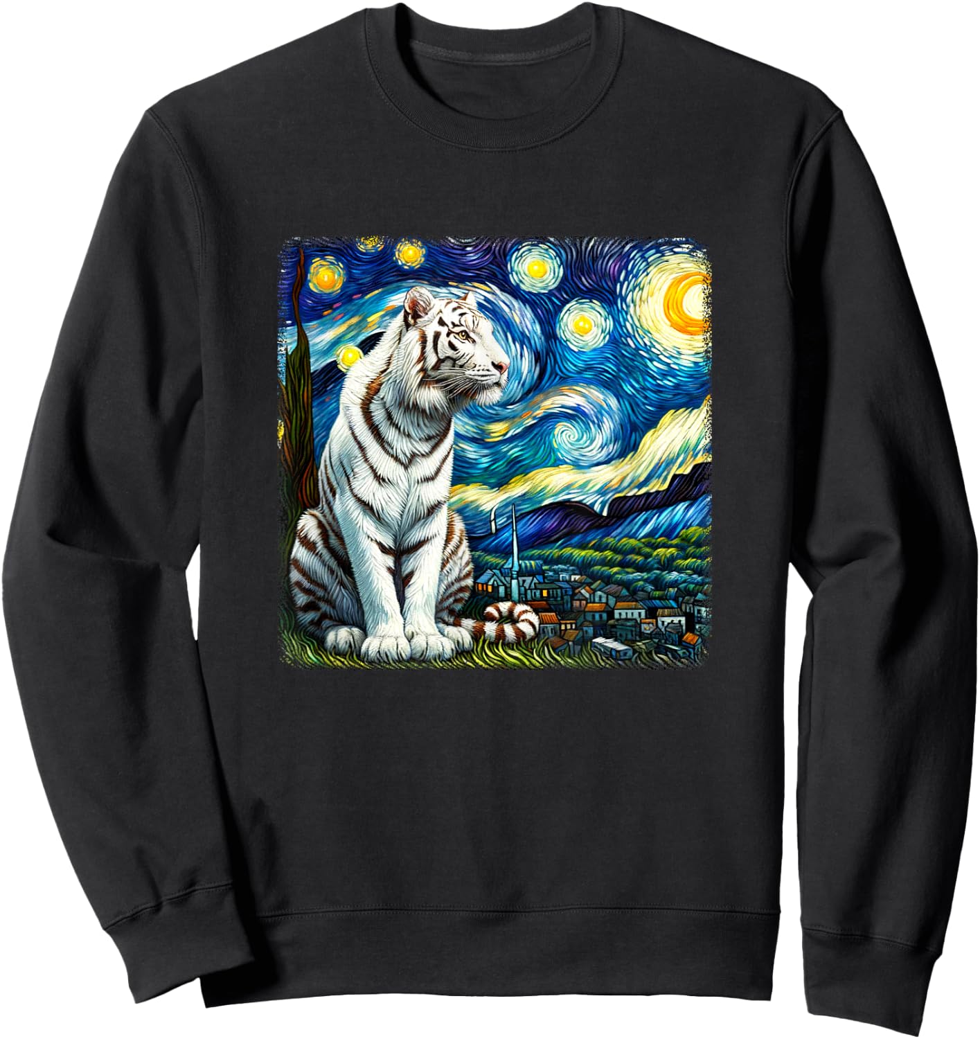 White Tiger Starry Night Sweatshirt - Sweatshirt | Black