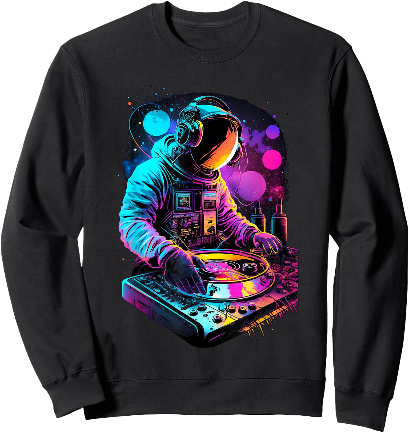 Astronaut DJ, Festival DJing EDM Psytrance Techno Retro , Black Sweatshirt - Sweatshirt | Black