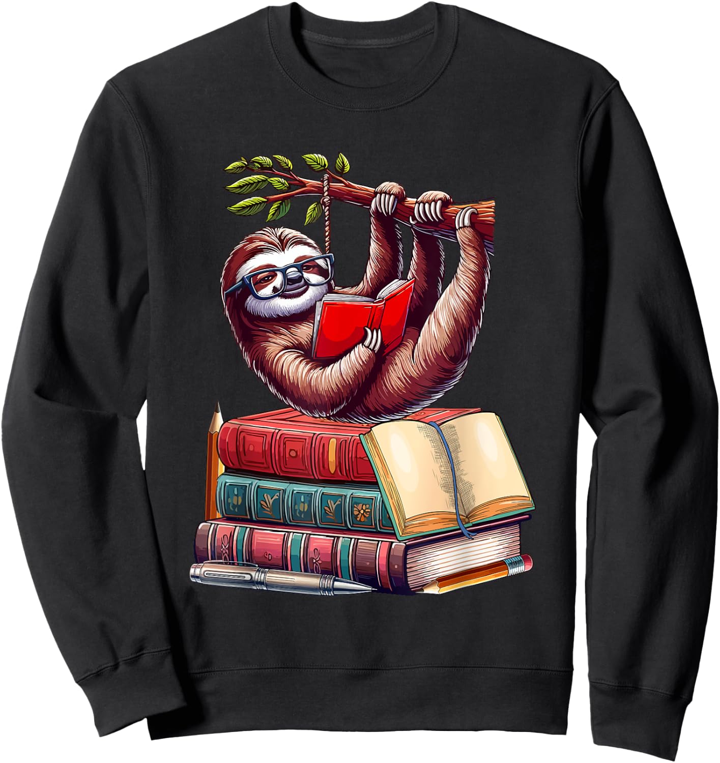 Sloth Reading Books Matching Bookworm Readers Librarian Sweatshirt - Sweatshirt | Black