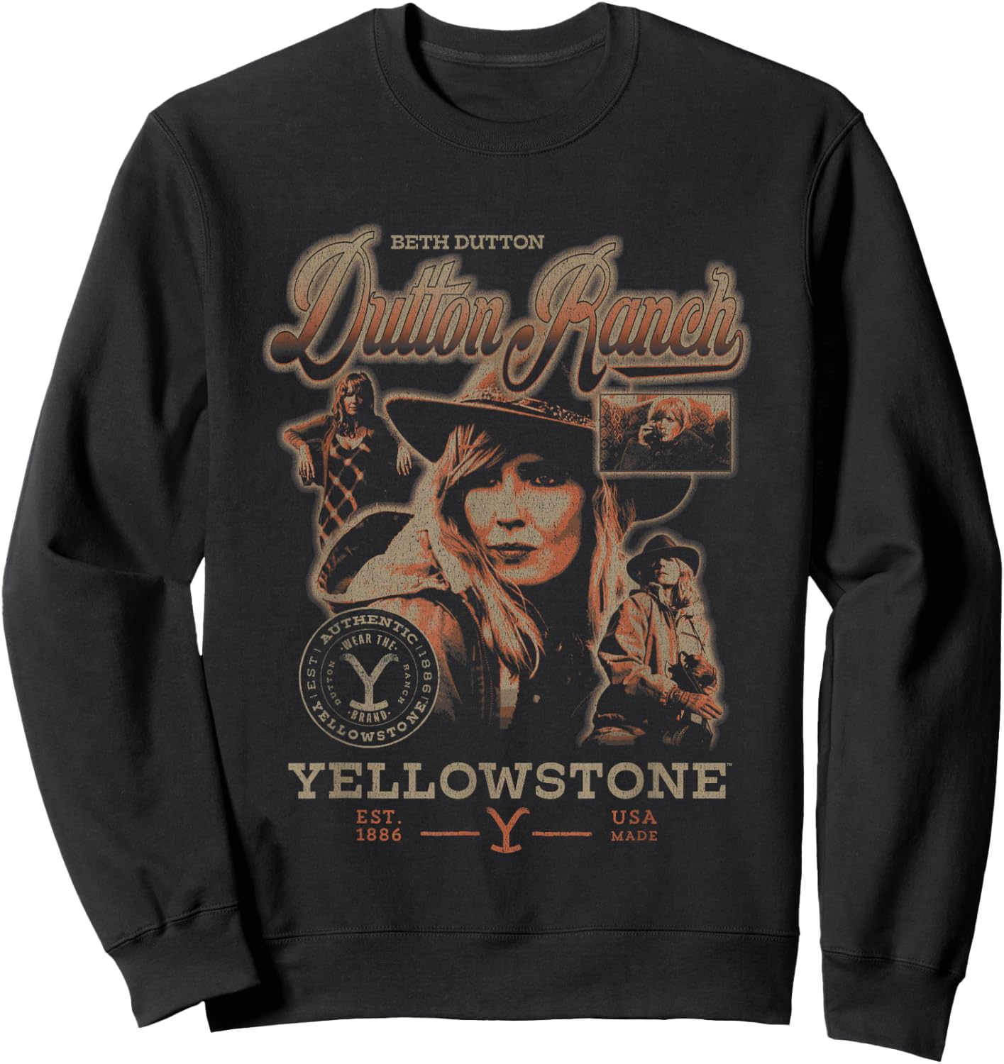 Yellowstone Iconic Beth Dutton Distressed Big Chest Poster Sweatshirt - Sweatshirt | Black