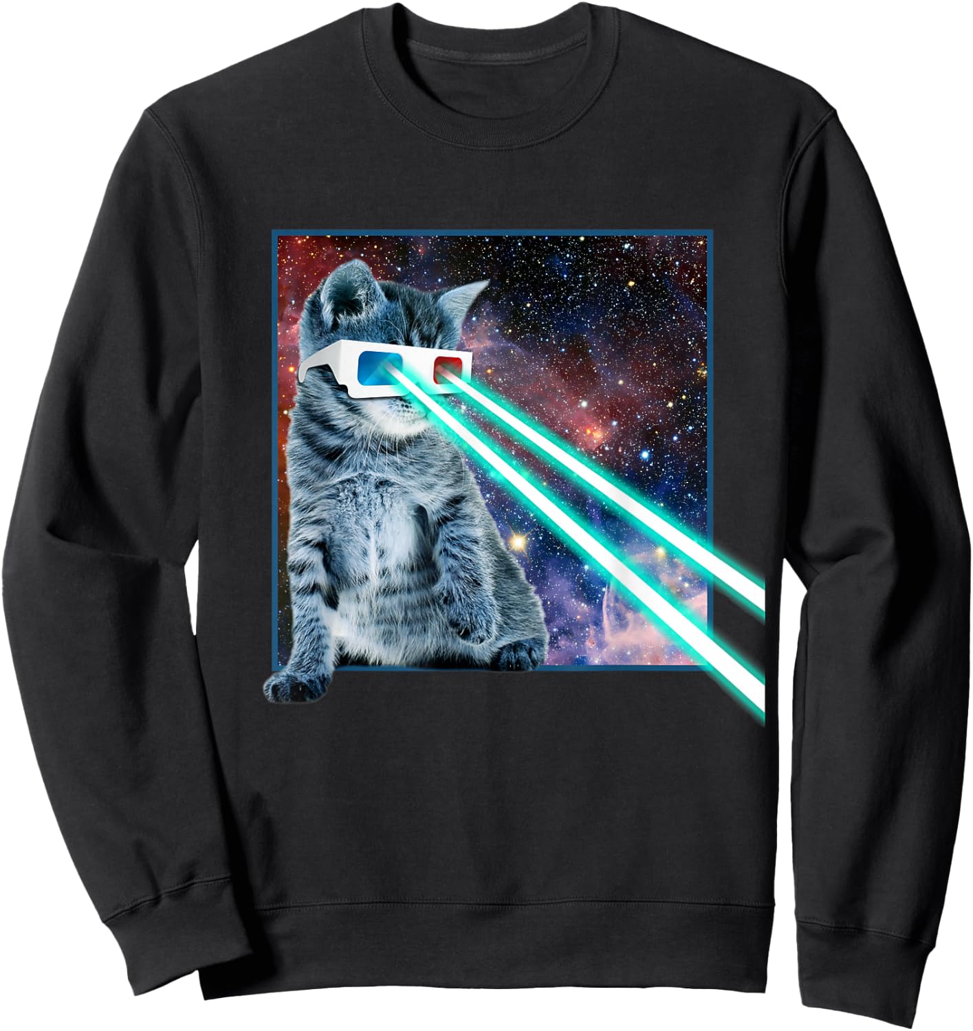 Laser Eyes Space Cat | Funny Kitty 3D Glasses Gift Sweatshirt - Sweatshirt | Black