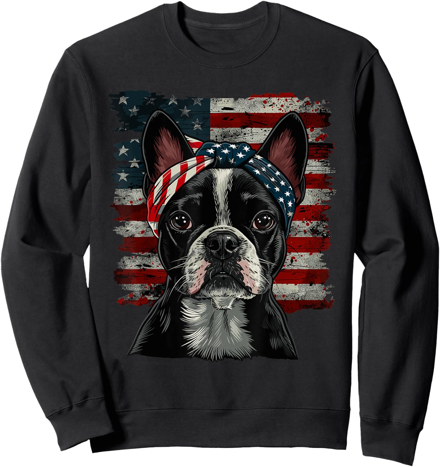 Boston Terrier Patriotic 4th Of July USA American Flag Sweatshirt - Sweatshirt | Black