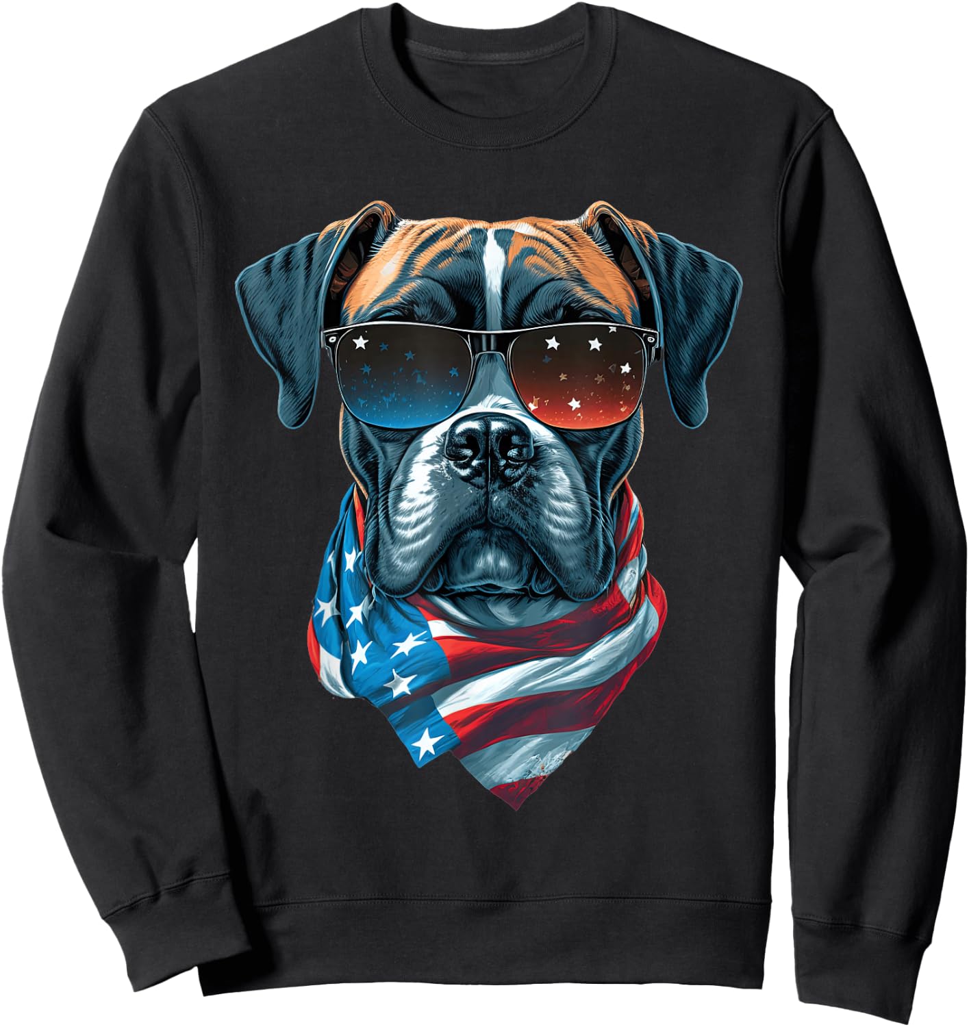 Boxer Dog With USA Sunglasses Patriotic For 4th Of July Sweatshirt - Sweatshirt | Black