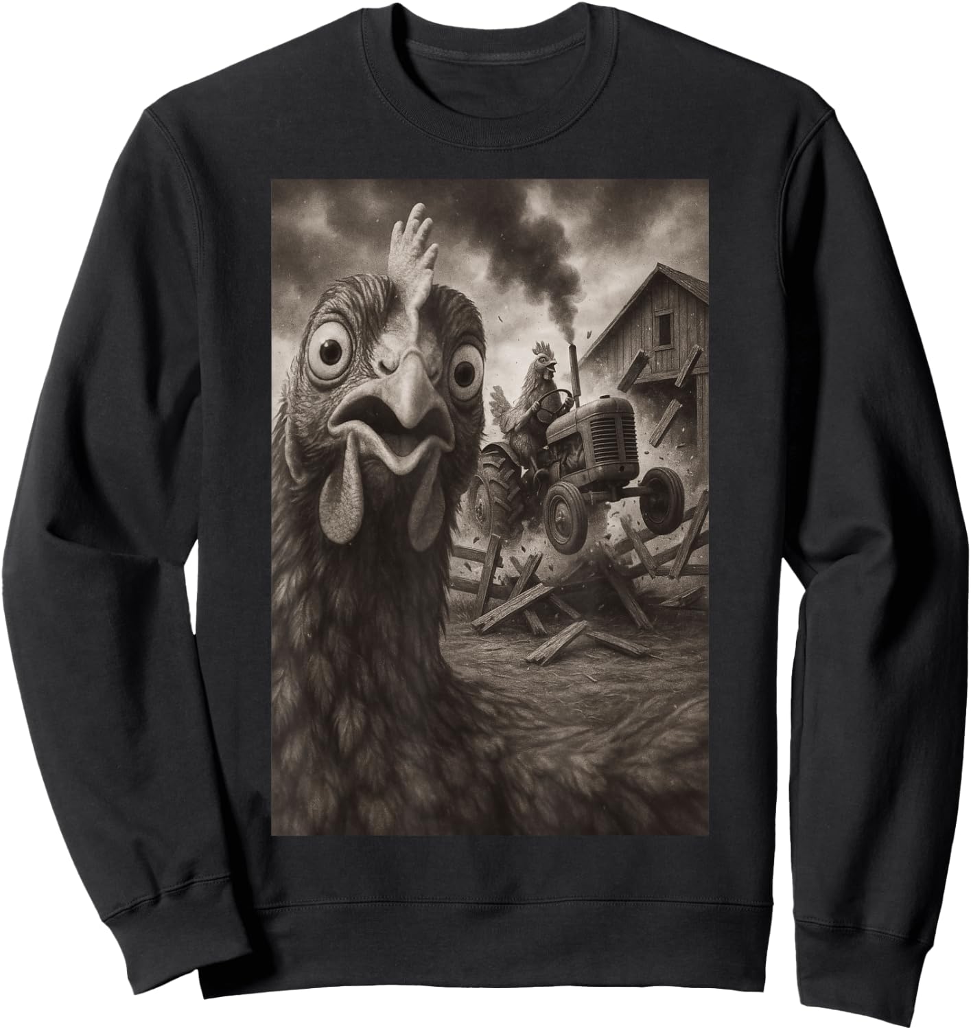 Chicken Tractor Rampage Funny Bird Art Sweatshirt - Sweatshirt | Black