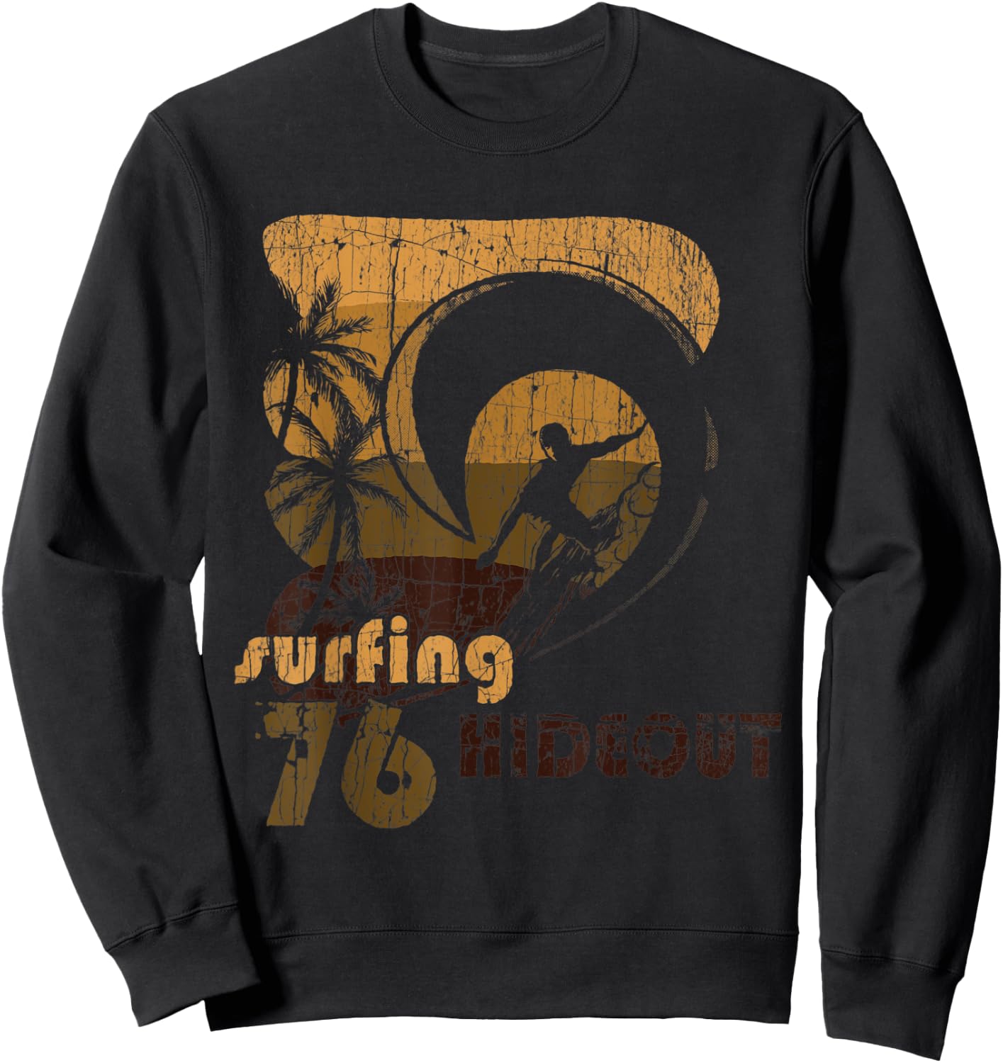 Retro Vintage Look Surfing Hideout 76 Surfer Sweatshirt - Sweatshirt | Black